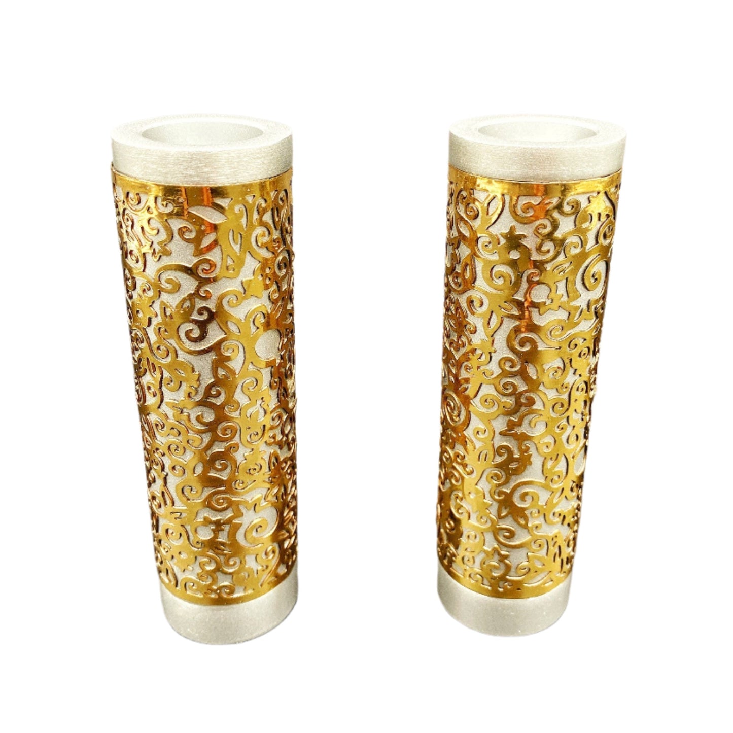 Gold Round Shabbat Candle Holders Stainless Steel Brass Pamot
