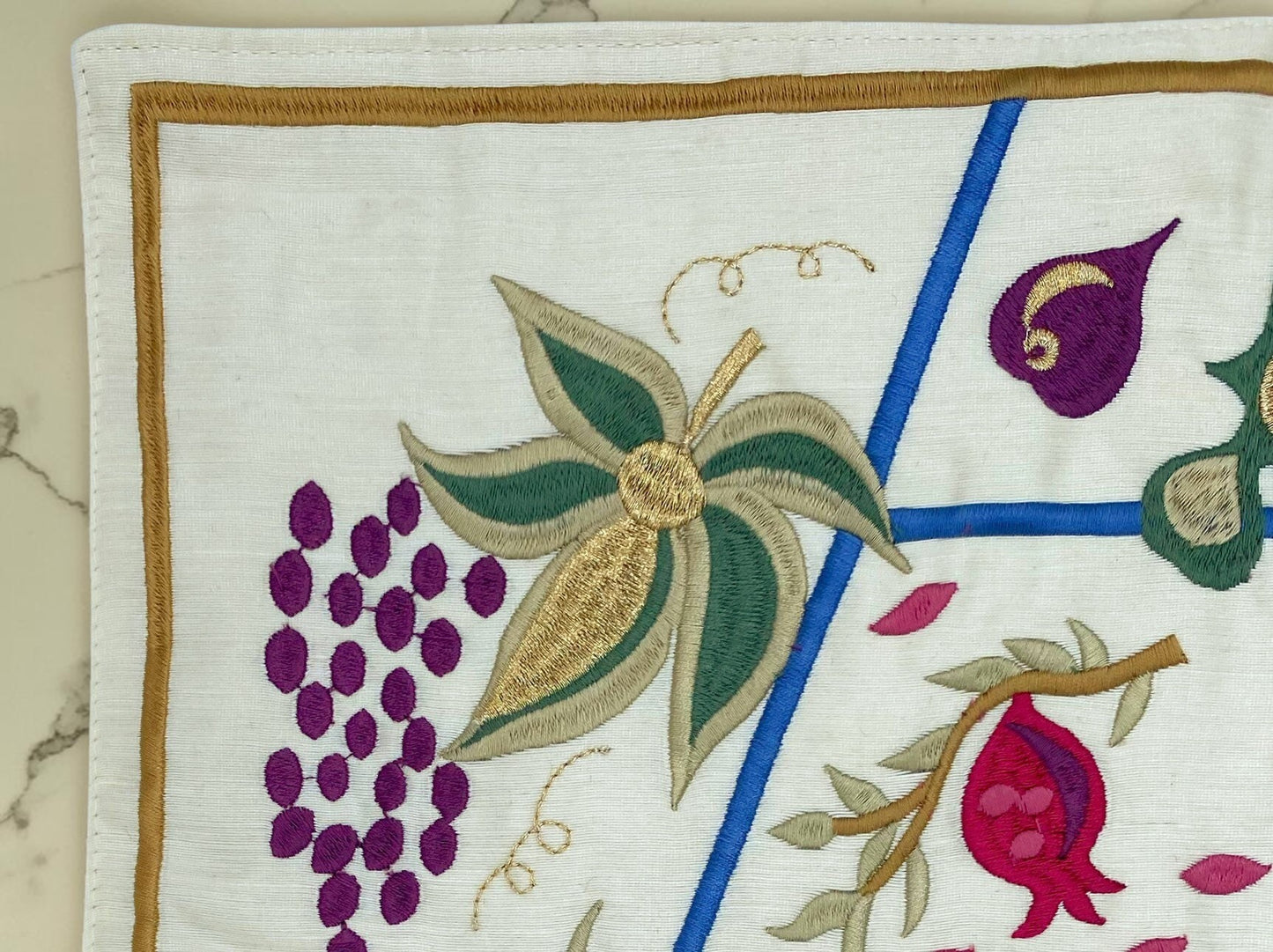 Seven Species Embroidered Challah Cover