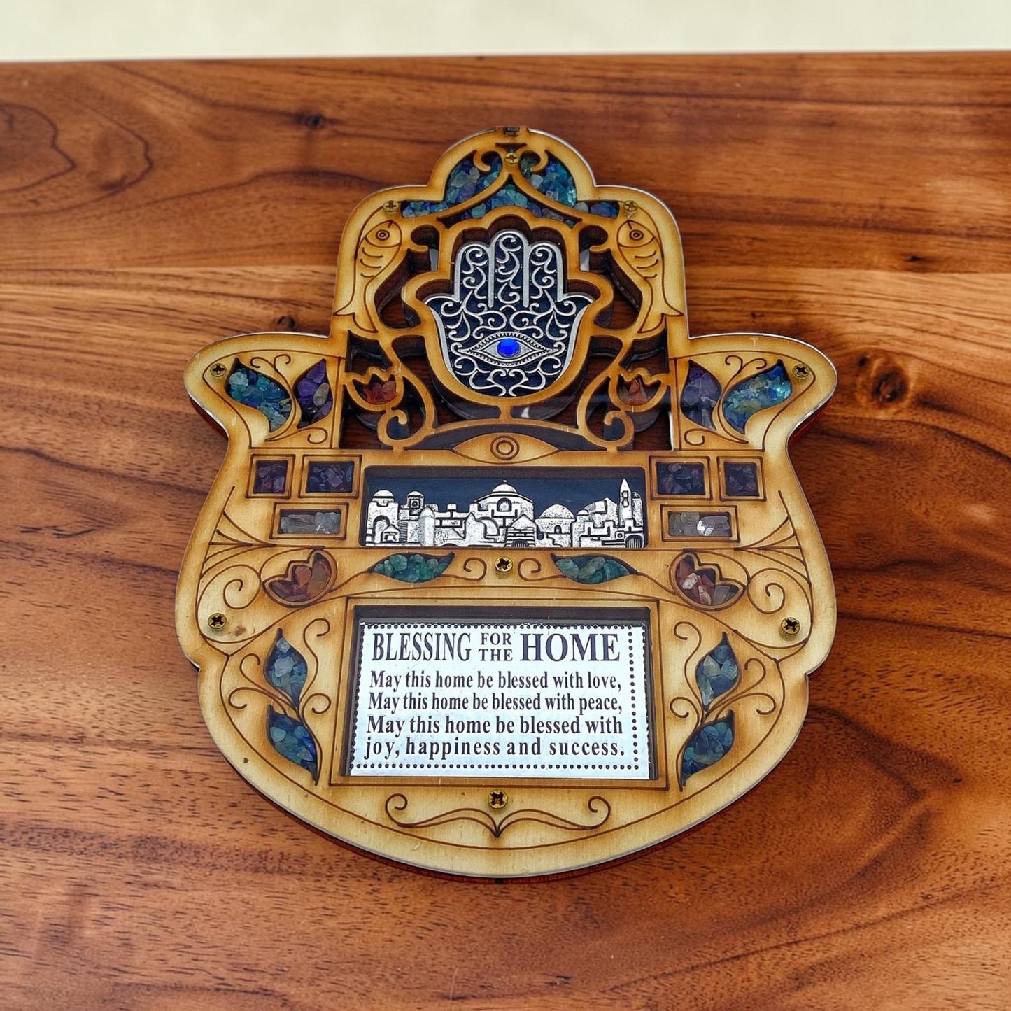 Wood Double Hamsa Home Blessing