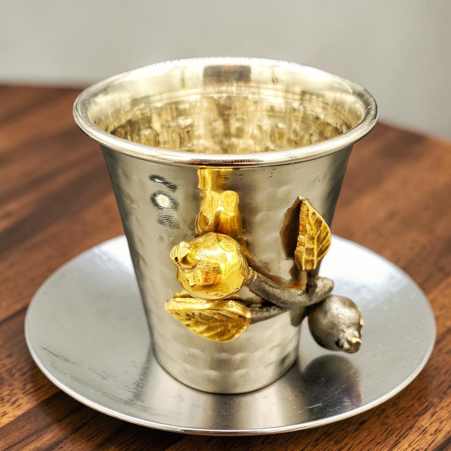 Silver Pomegranates Stainless Steel Kiddush Cup