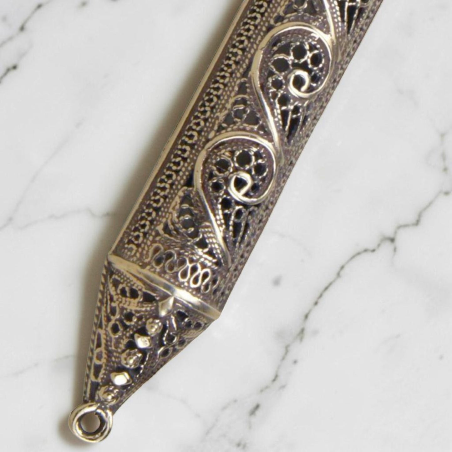 Handmade Sterling Silver Yemenite Filigree Mezuzah Case