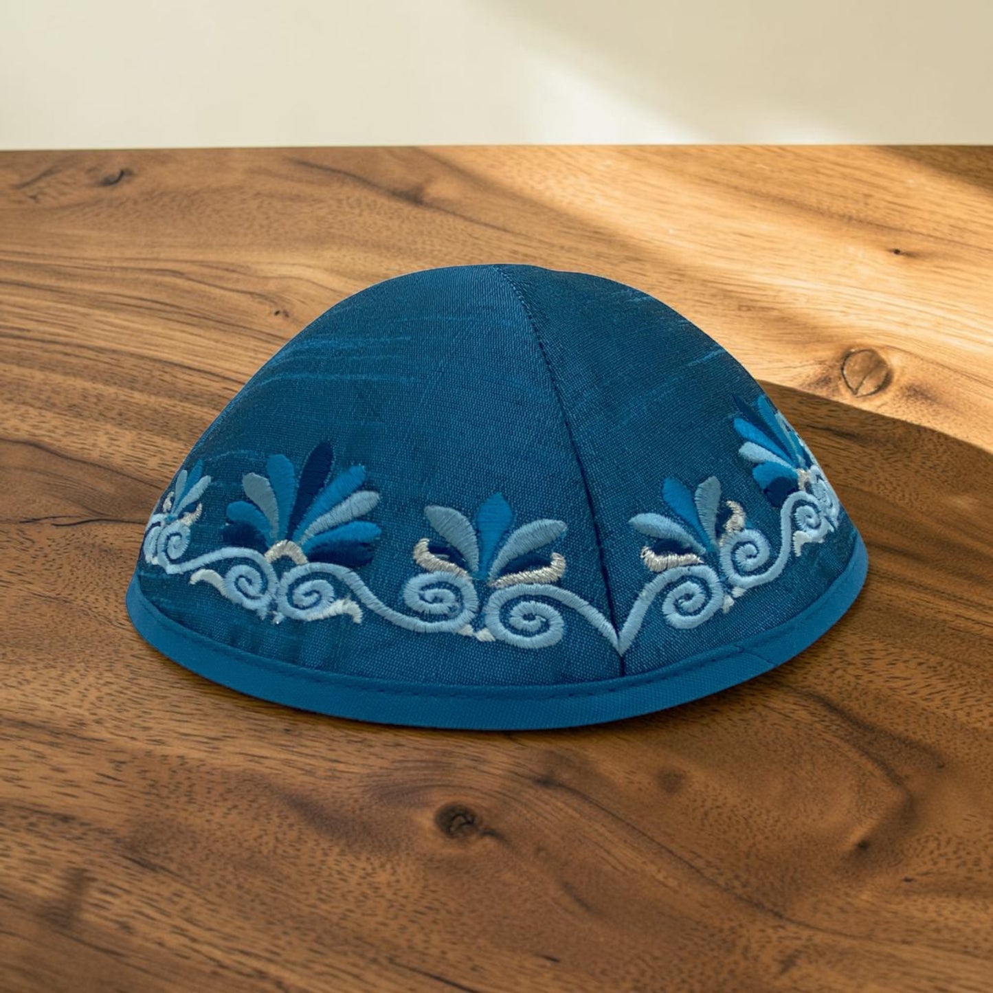 Dark Blue Embroidered Kippah
