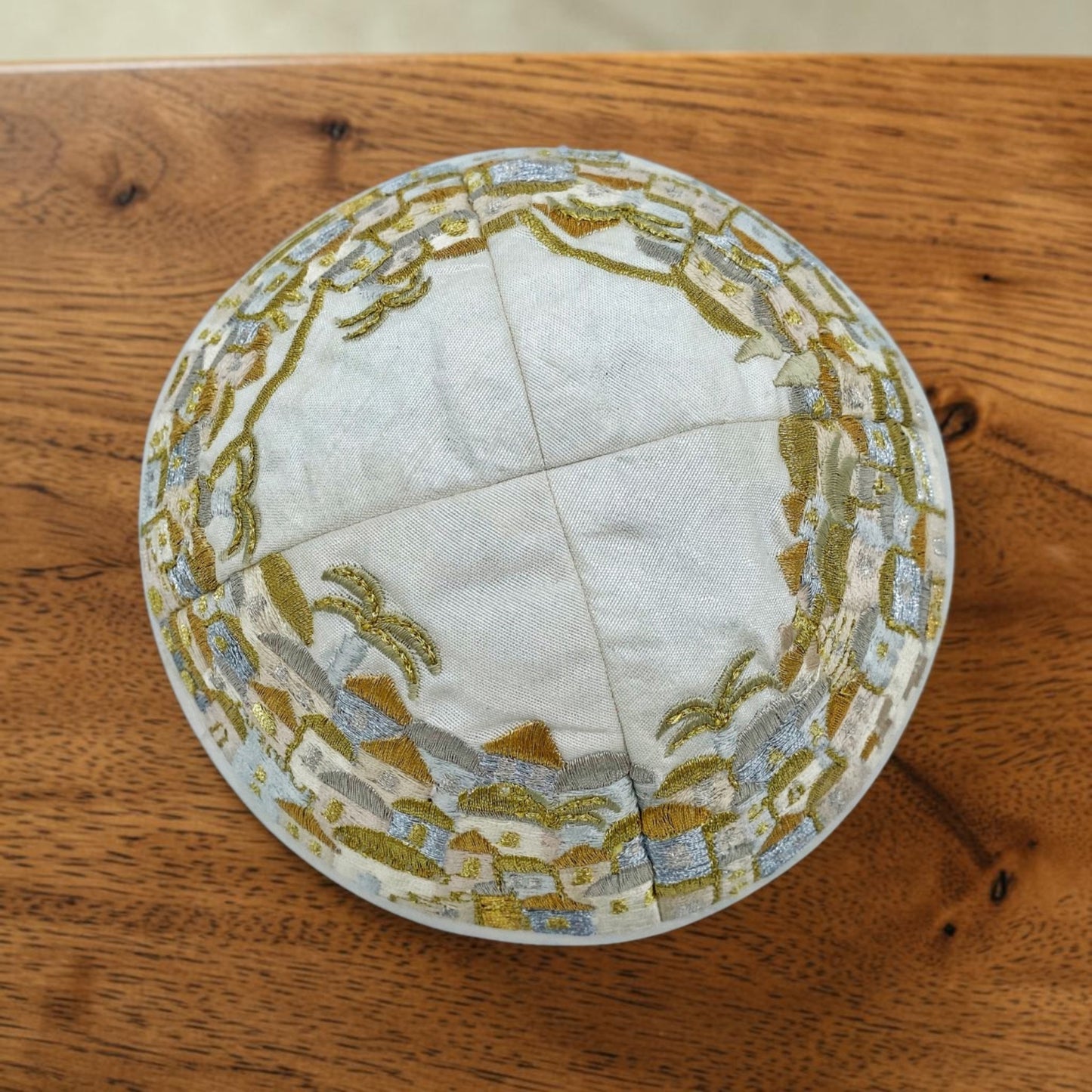 Gold & White Jerusalem Embroidered Kippah