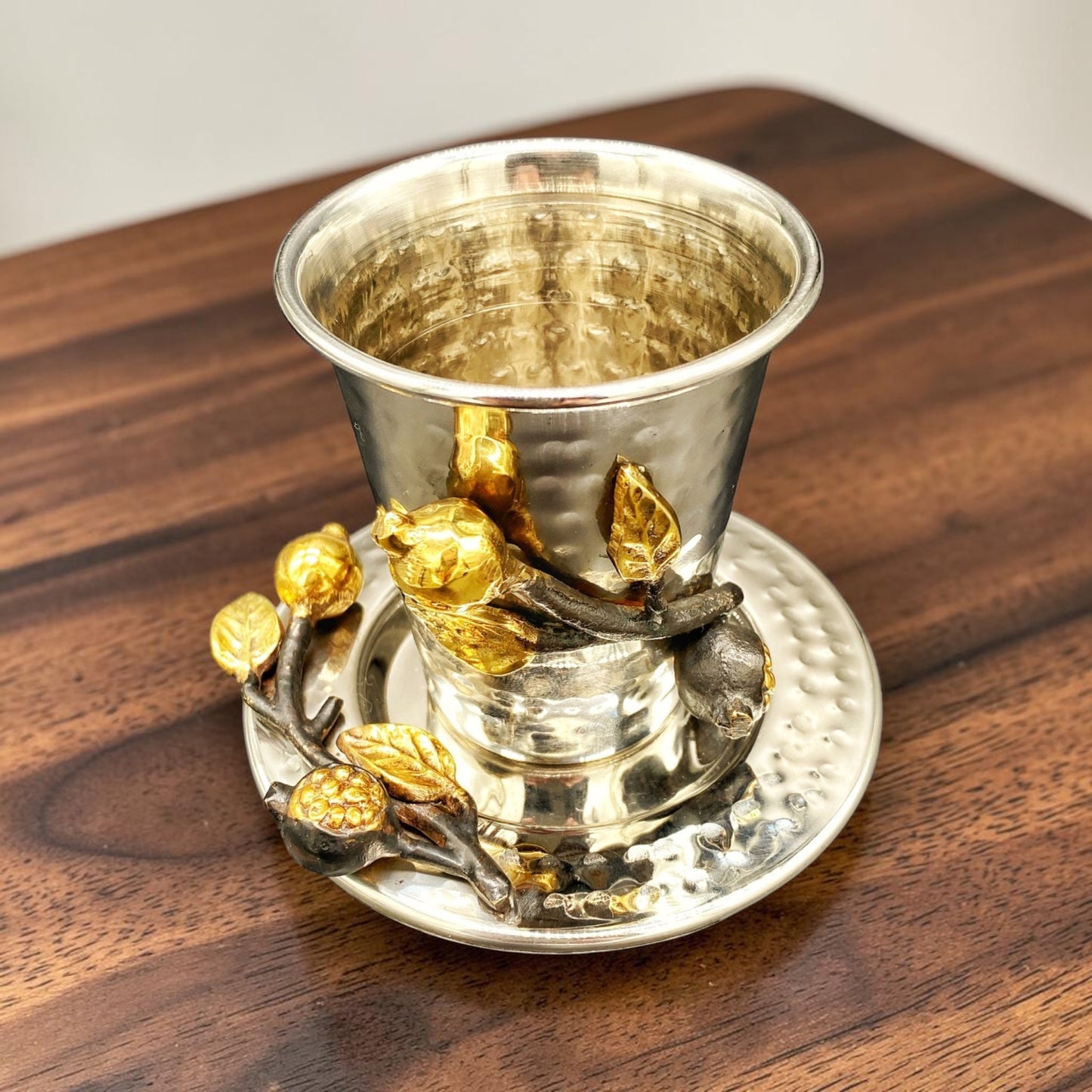 Silver Pomegranates Stainless Steel Kiddush Cup