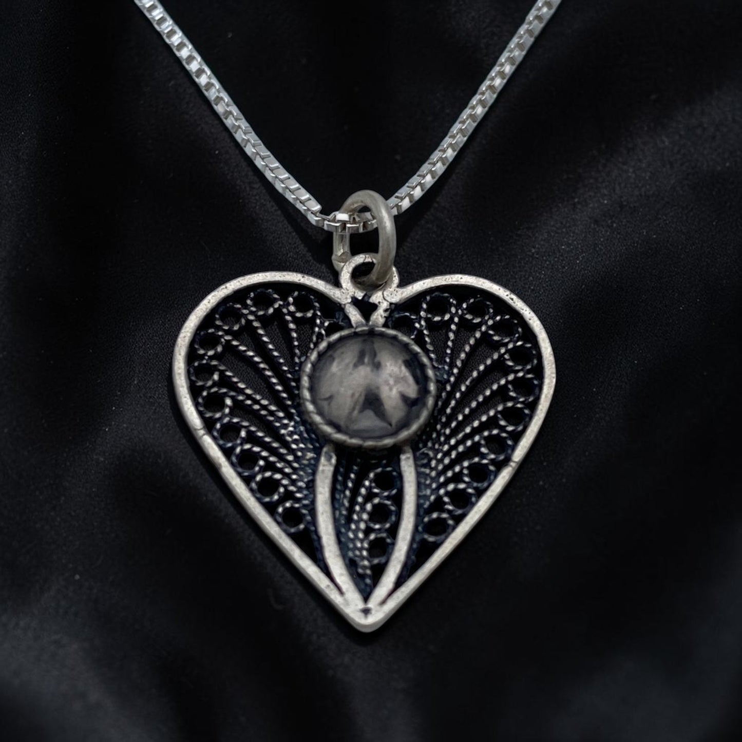 Sterling Silver Filigree Heart Necklace with Gemstone