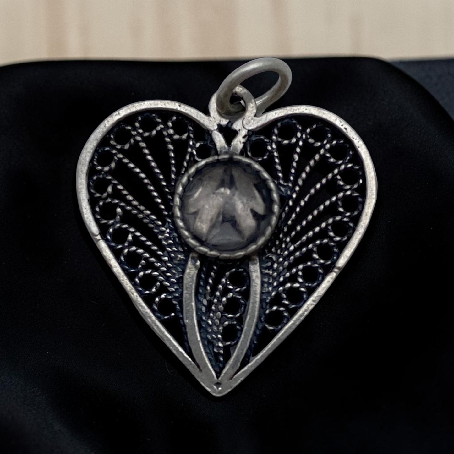 Sterling Silver Filigree Heart Necklace with Gemstone