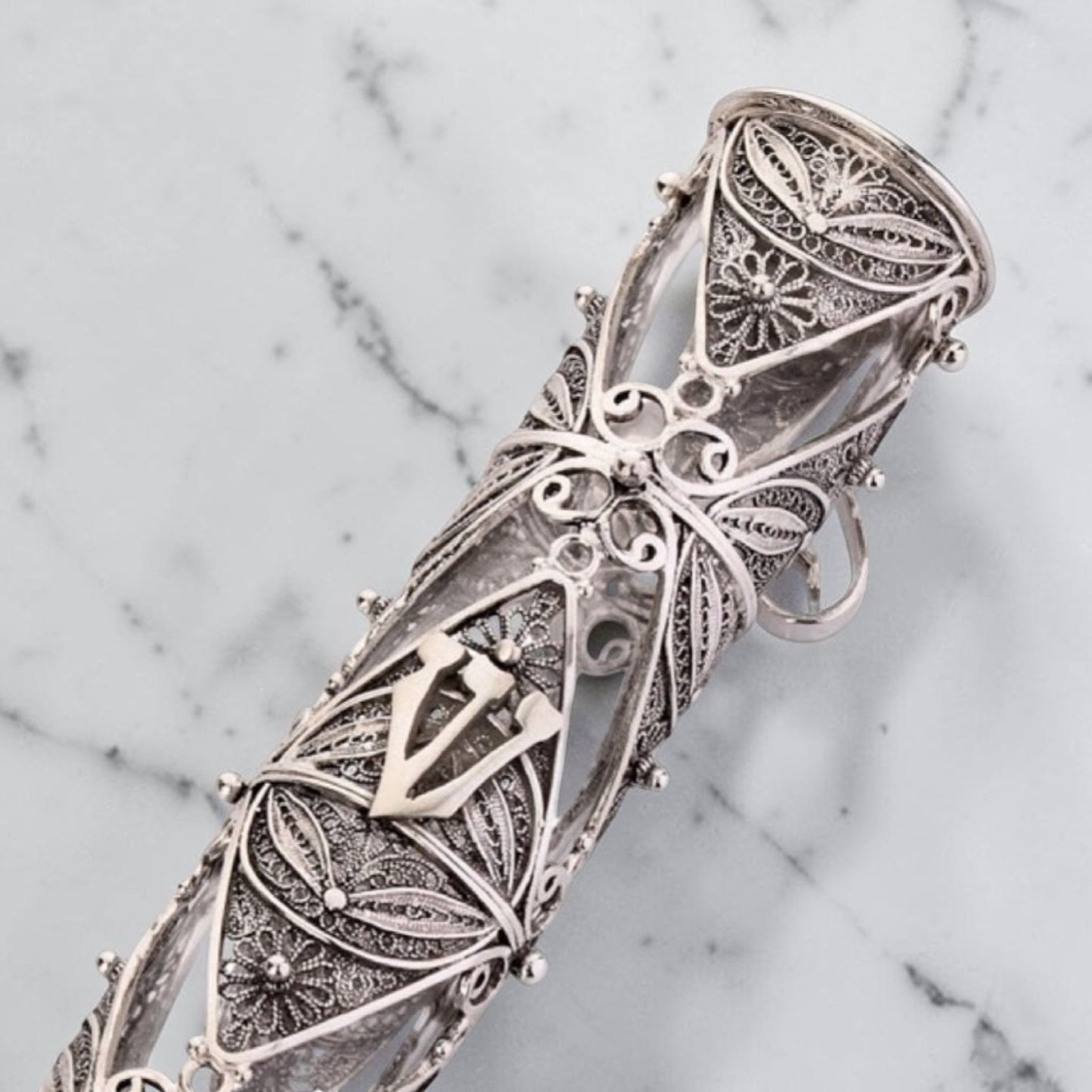 Sterling Silver Yemenite Filigree Mezuzah Case