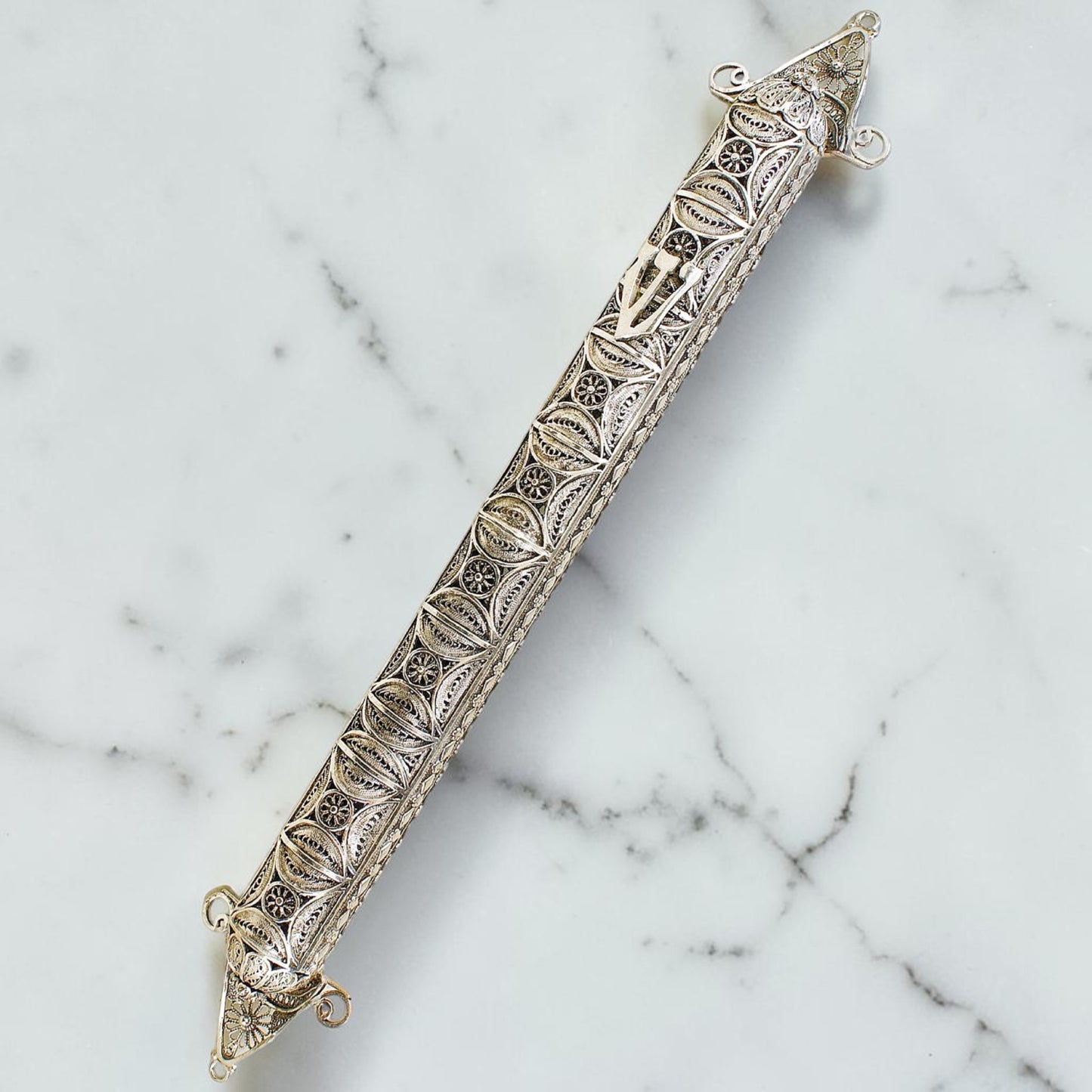 Sterling Silver Yemenite Filigree Mezuzah Case