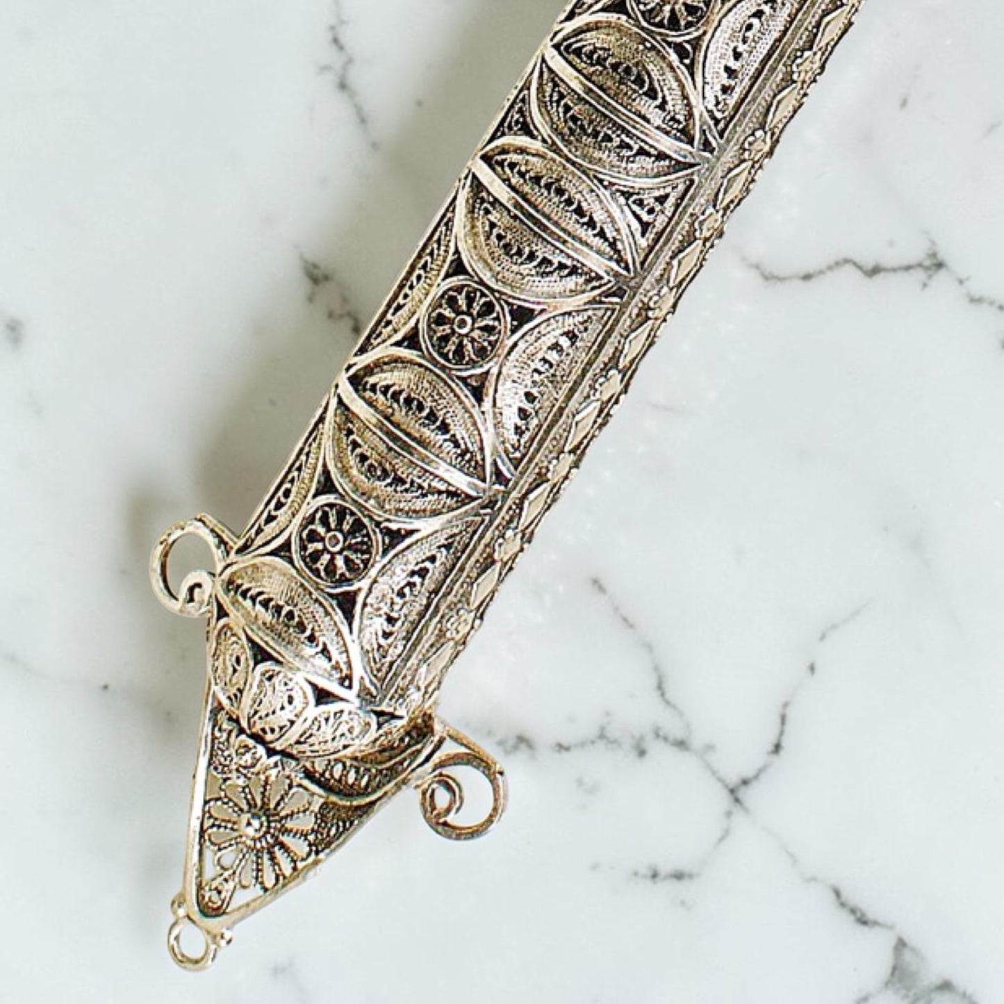 Sterling Silver Yemenite Filigree Mezuzah Case