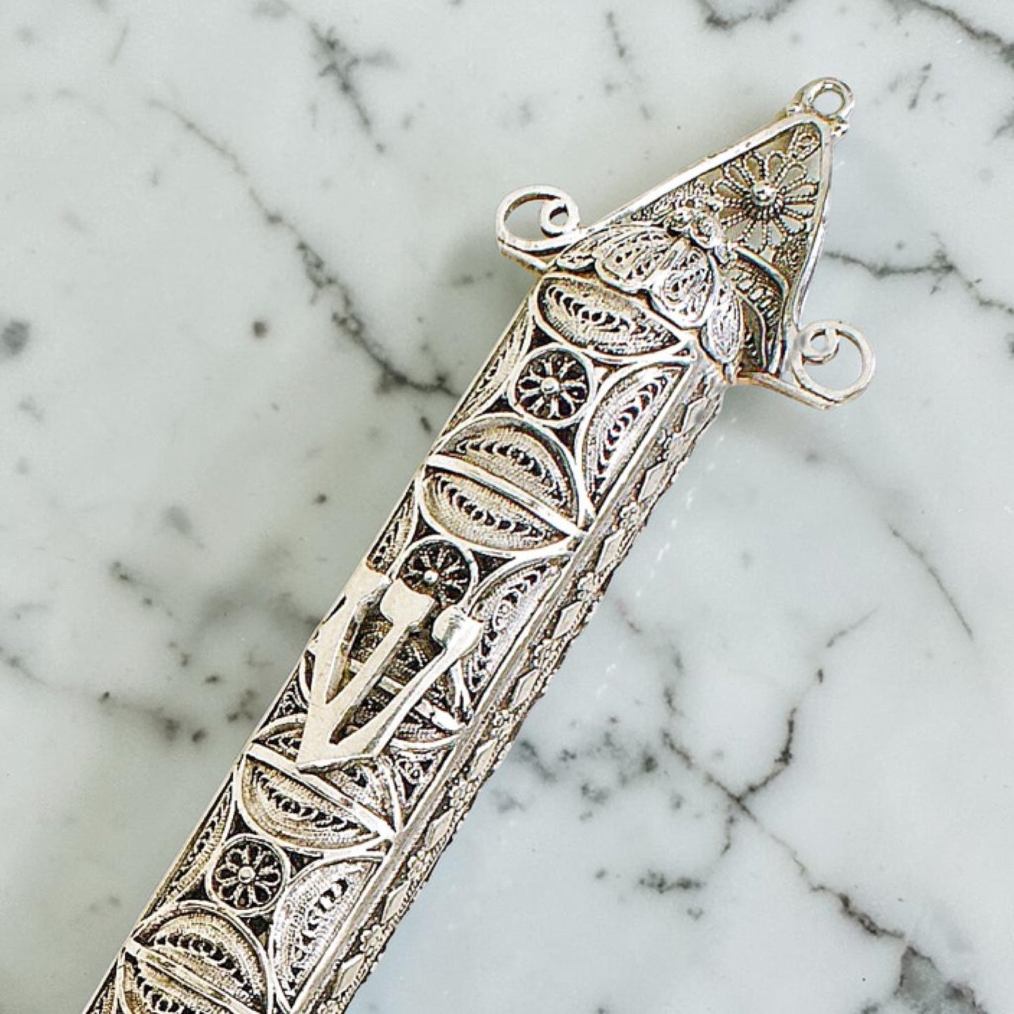 Sterling Silver Yemenite Filigree Mezuzah Case