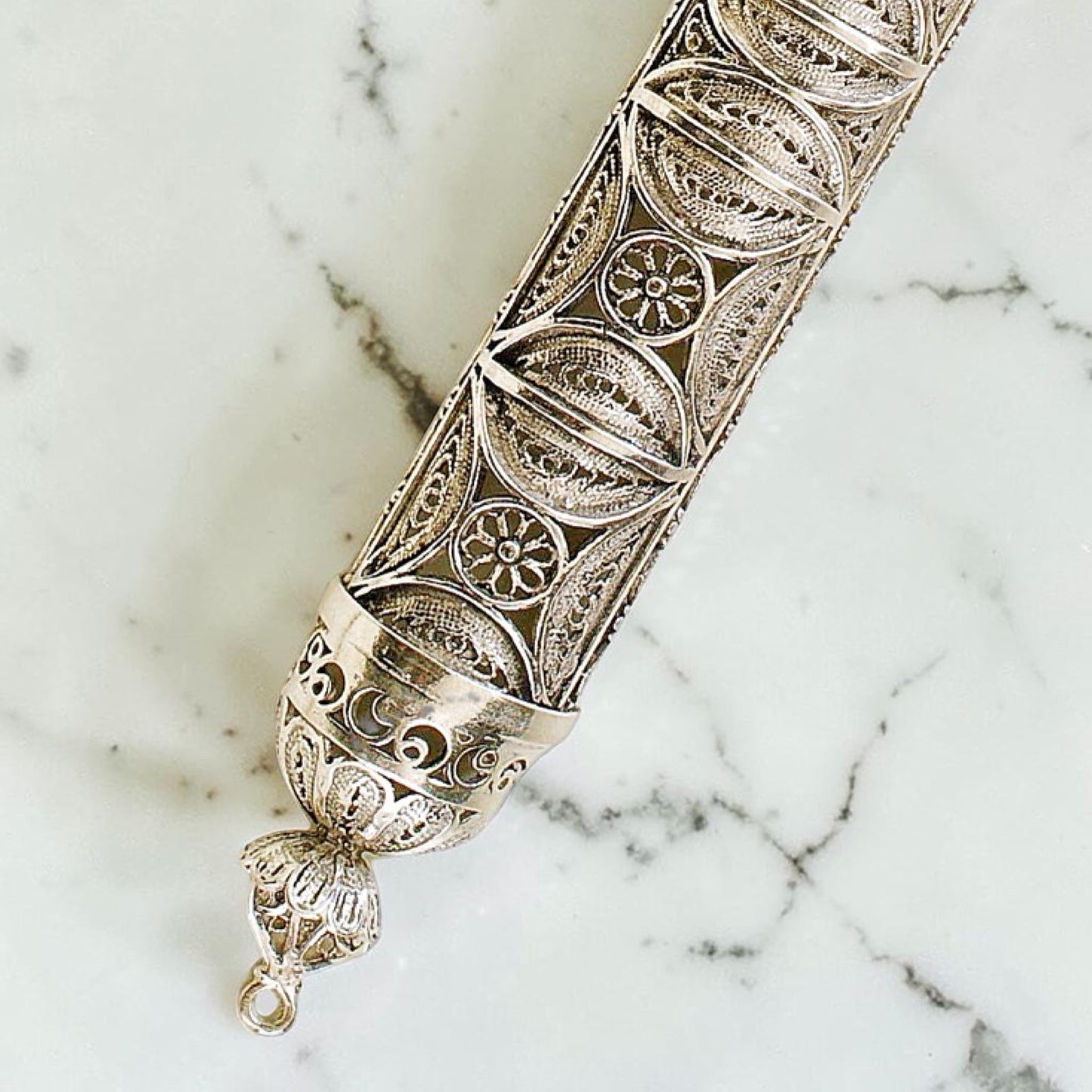 Sterling Silver Yemenite Filigree Mezuzah Case