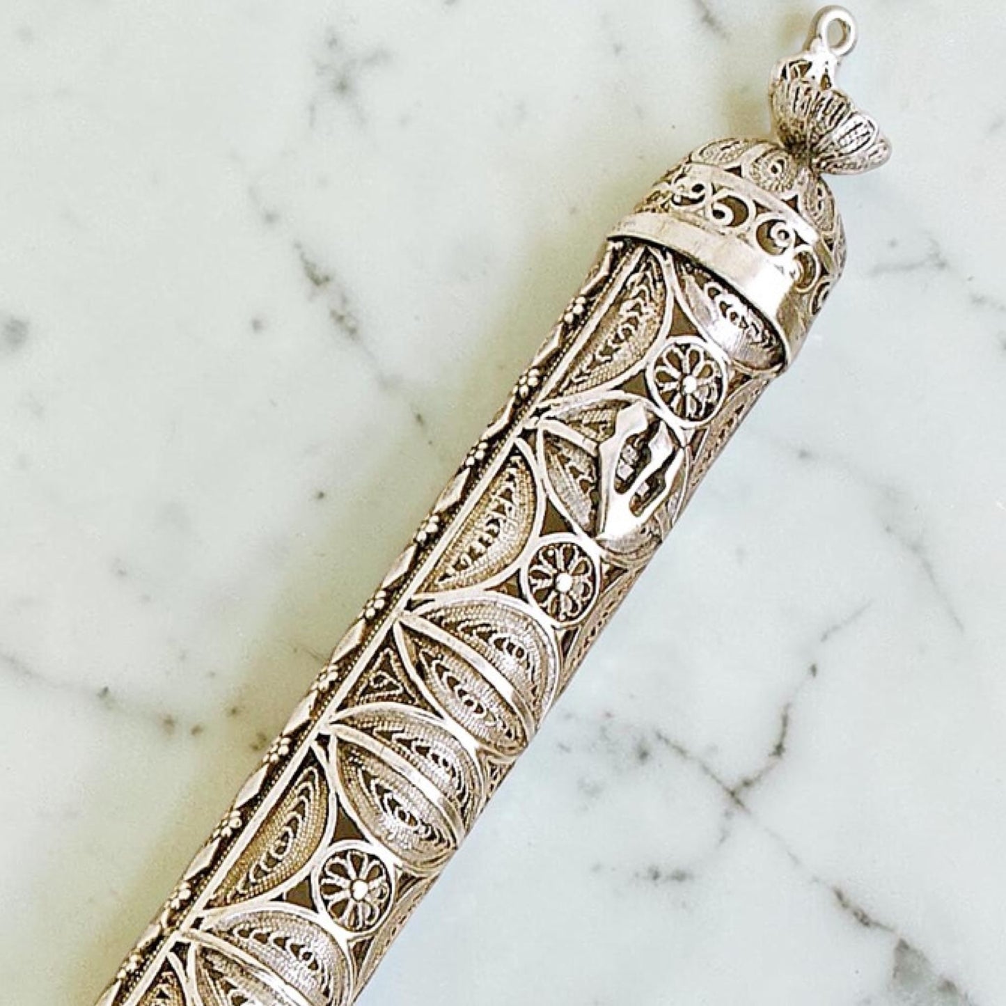 Sterling Silver Yemenite Filigree Mezuzah Case
