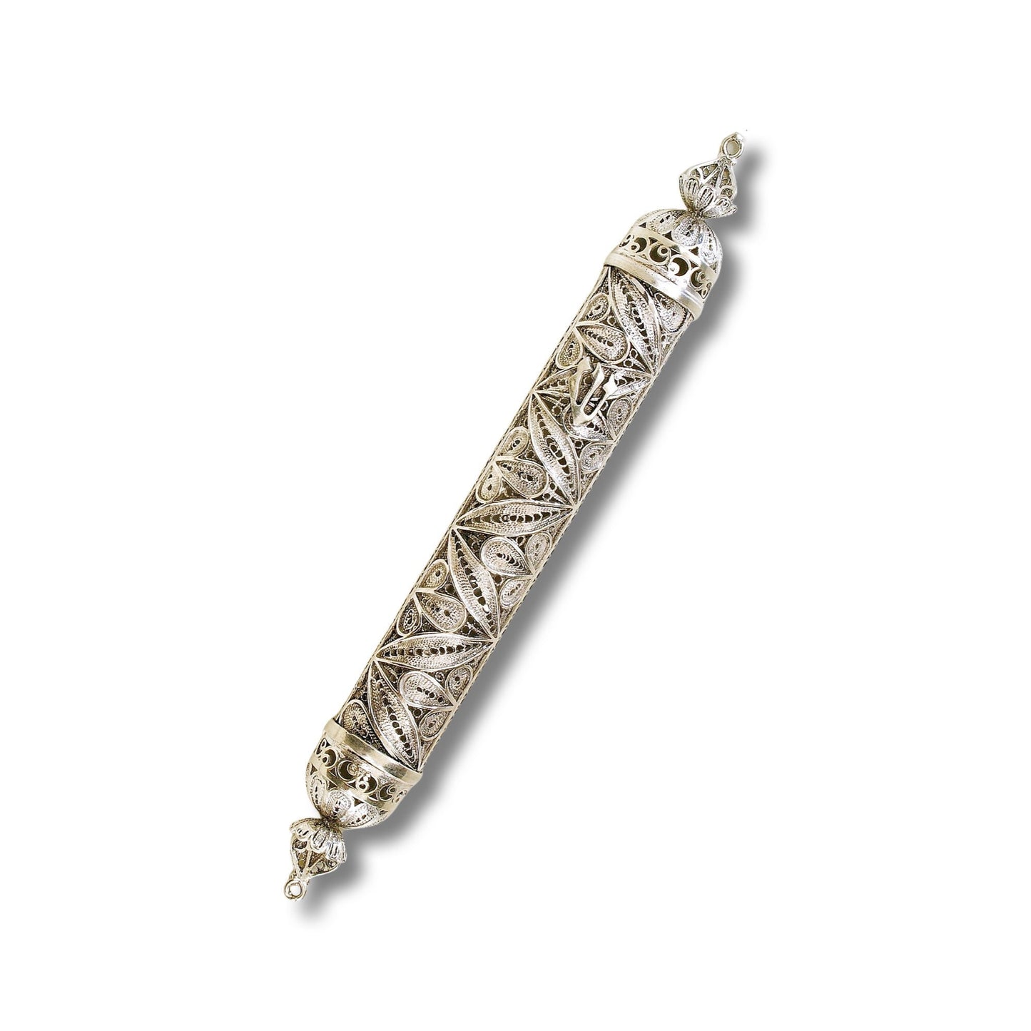 Sterling Silver Flower Mezuzah case, handmade Yemenite filigree Art