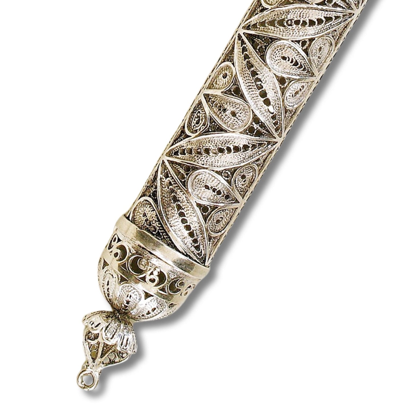 Sterling Silver Flower Mezuzah case, handmade Yemenite filigree Art