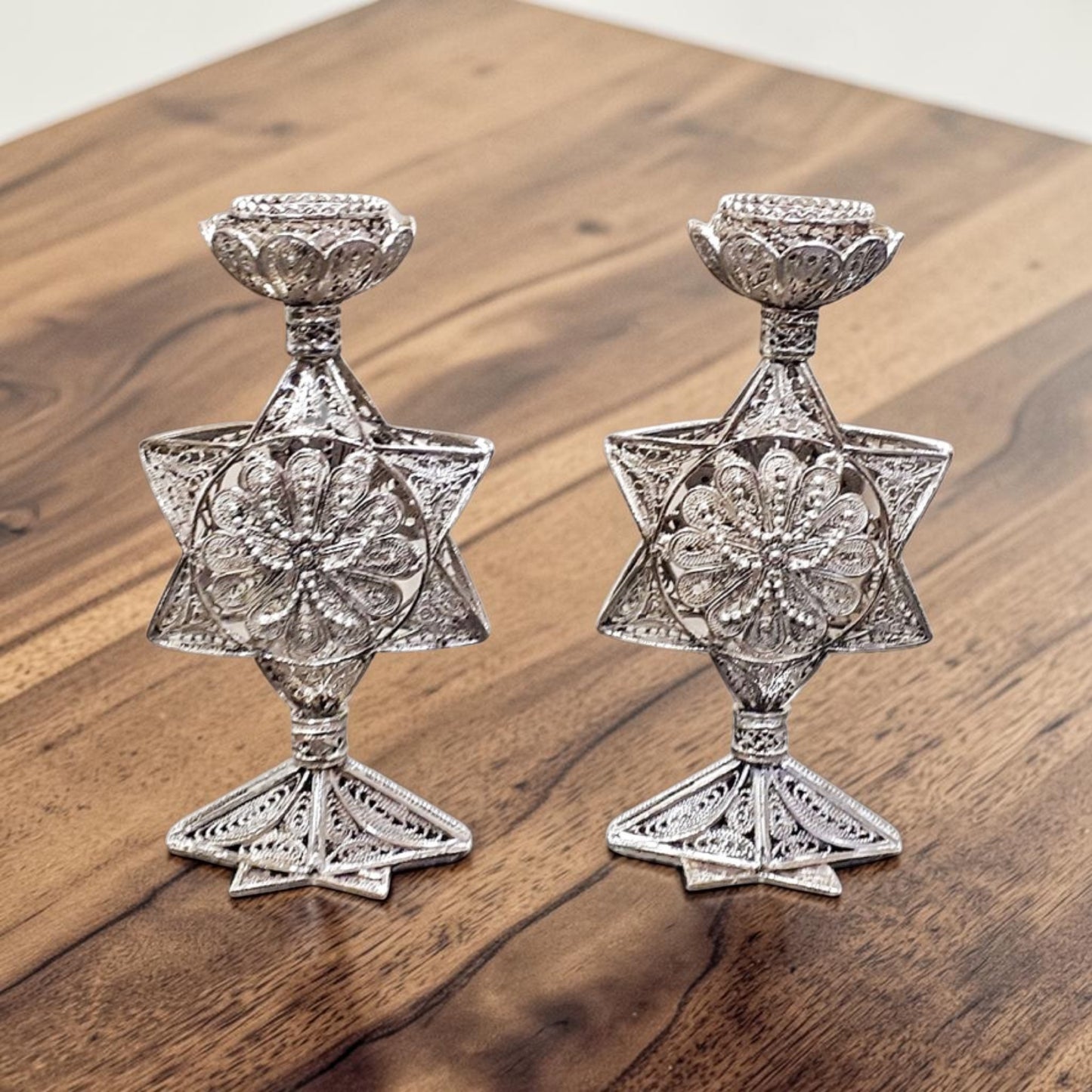 Sterling Silver Star of David Candle Holders