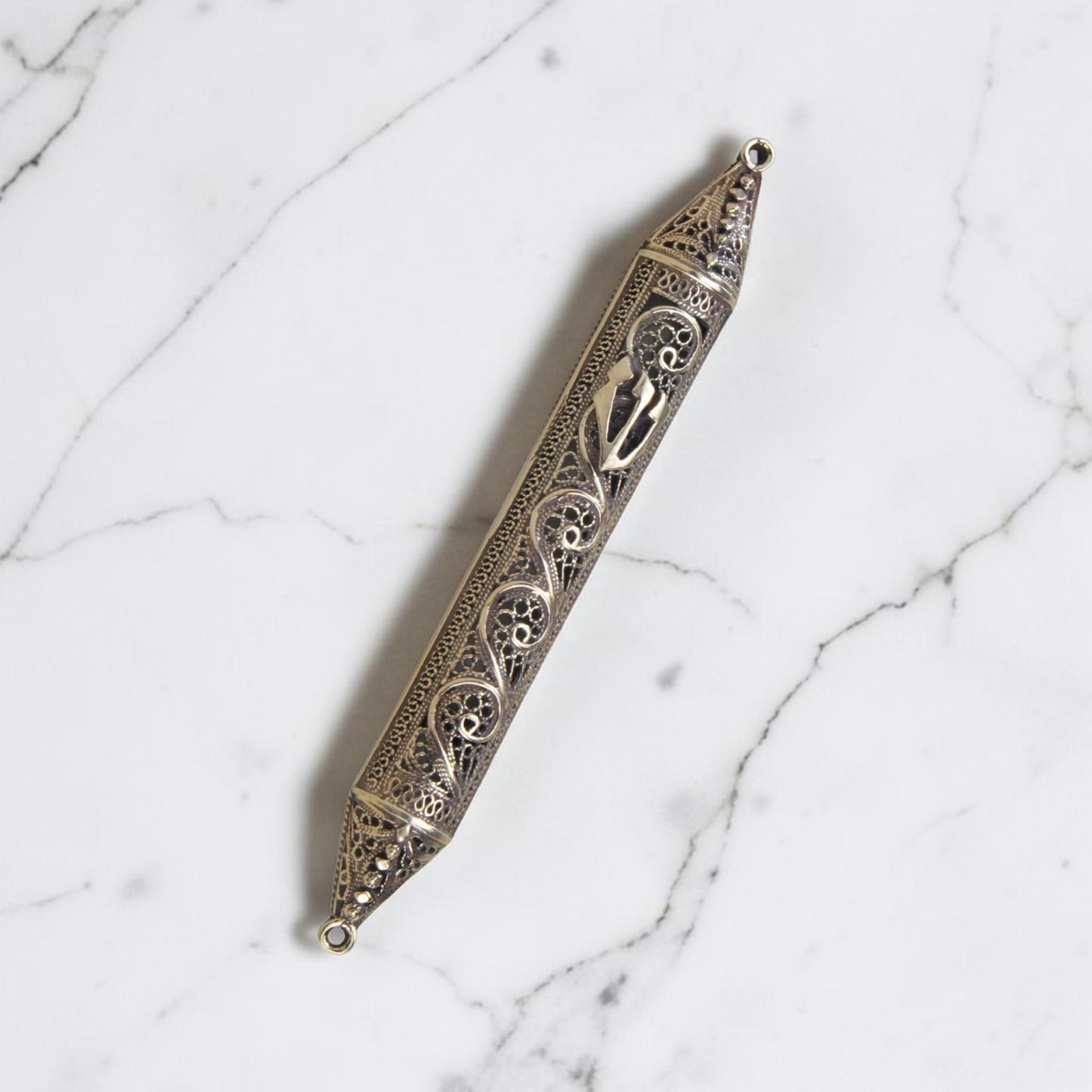 Handmade Sterling Silver Yemenite Filigree Mezuzah Case