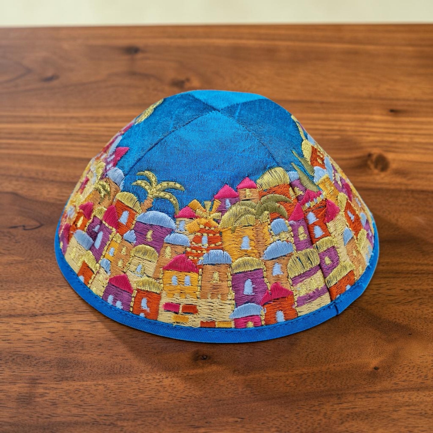 Colorful/Silver 17cm Jerusalem Embroidered Kippah