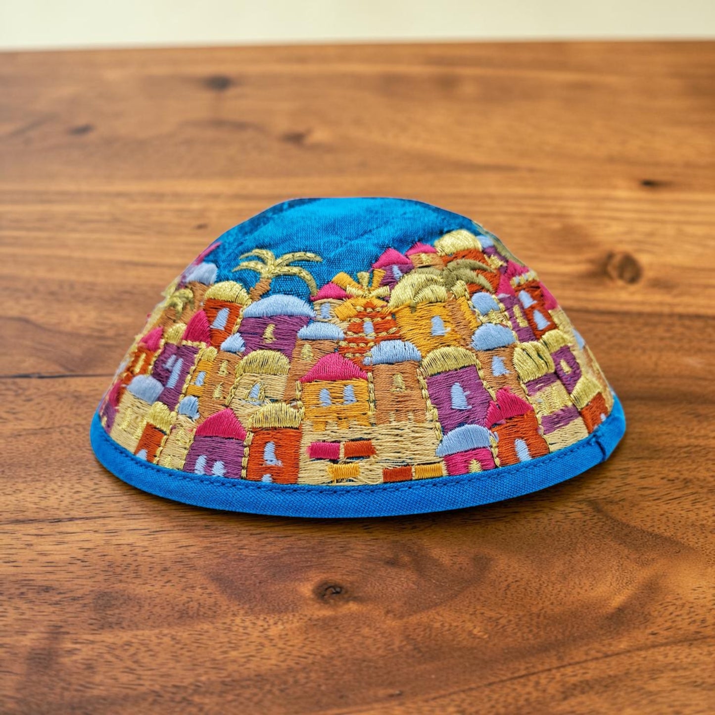 Colorful/Silver 17cm Jerusalem Embroidered Kippah