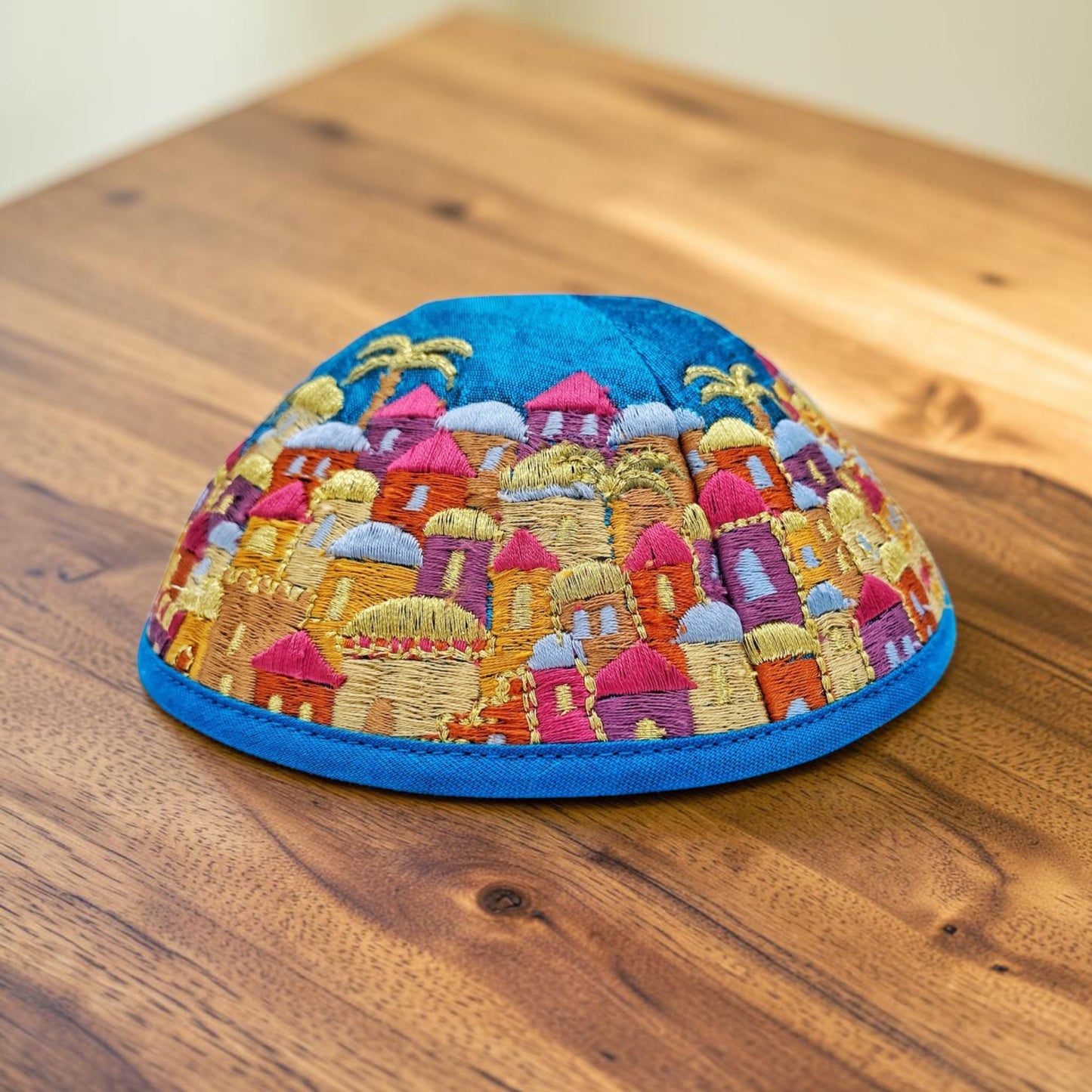 Colorful/Silver 17cm Jerusalem Embroidered Kippah
