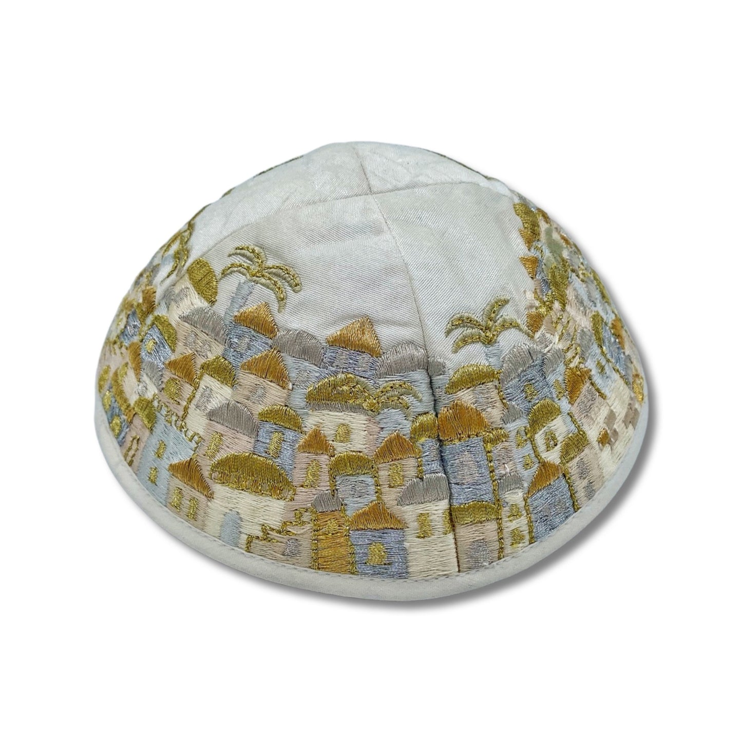 Gold & White Jerusalem Embroidered Kippah Jewish yarmulke