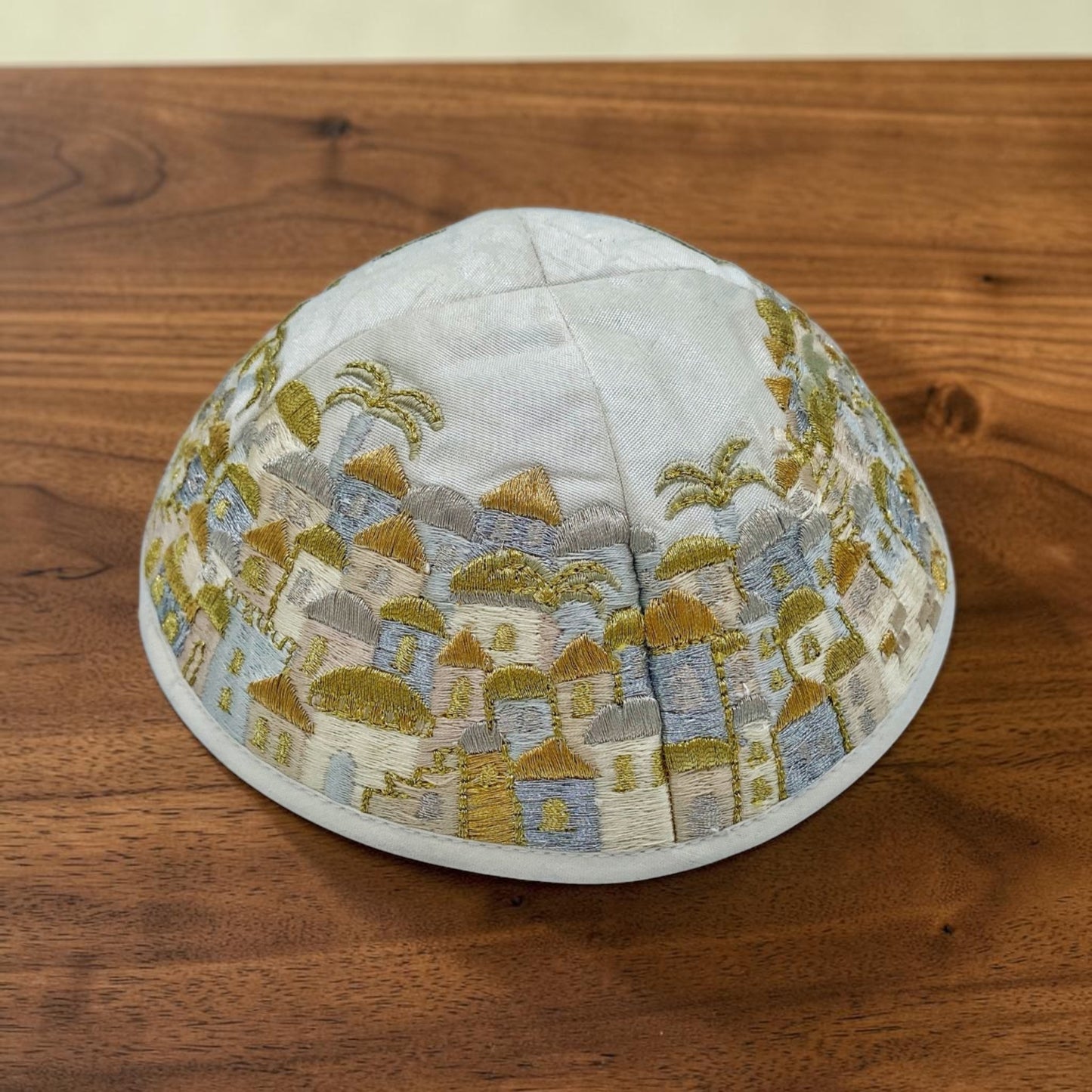Gold & White Jerusalem Embroidered Kippah
