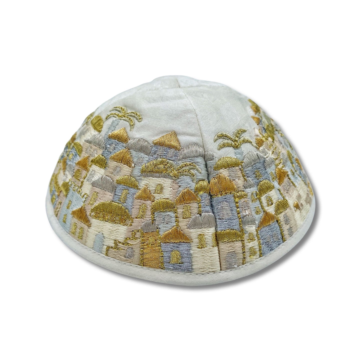 Gold & White Jerusalem Embroidered Kippah Jewish yarmulke