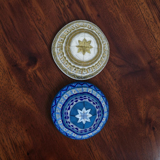 Blue/Gold Embroidered Kippah