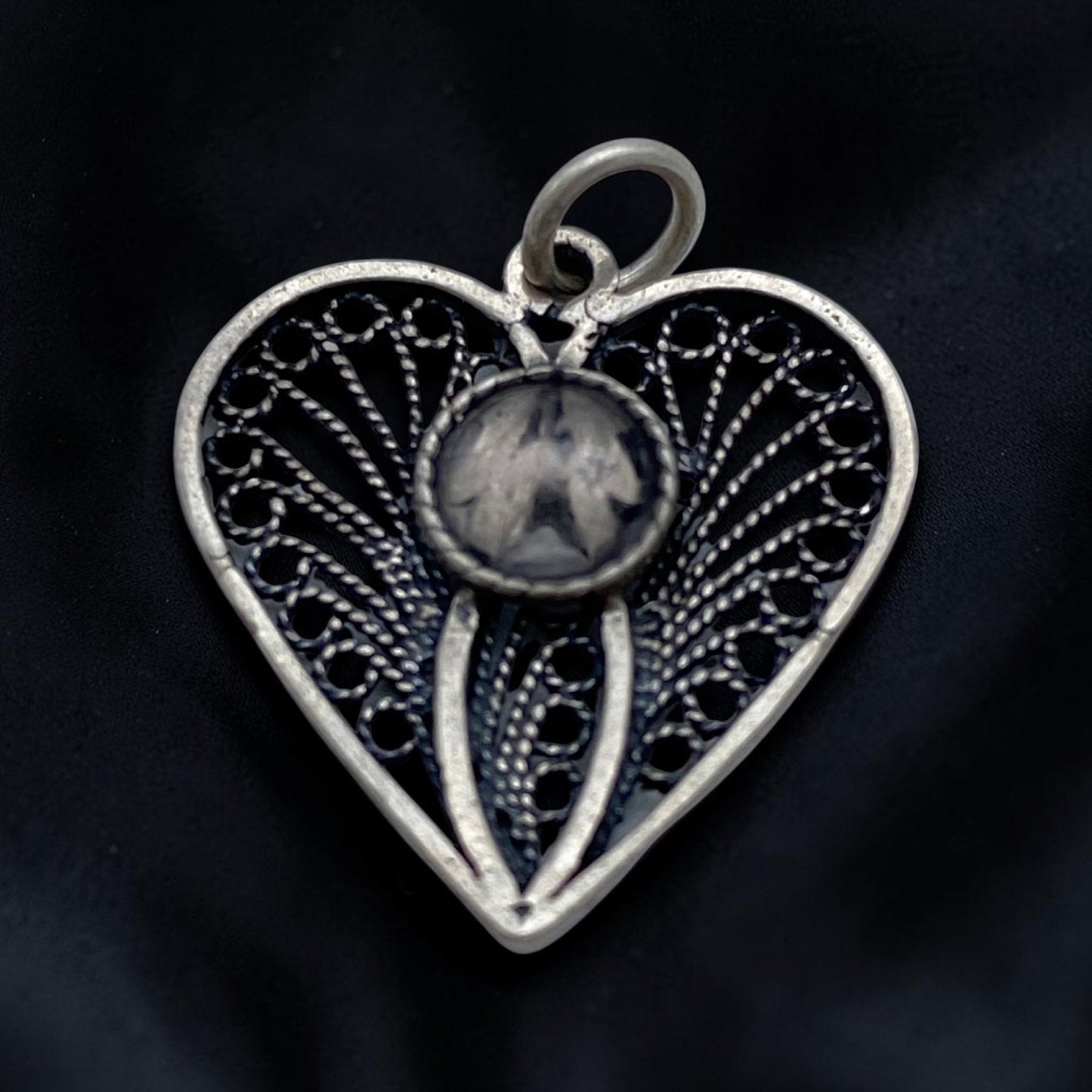 Sterling Silver Filigree Heart Necklace with Gemstone