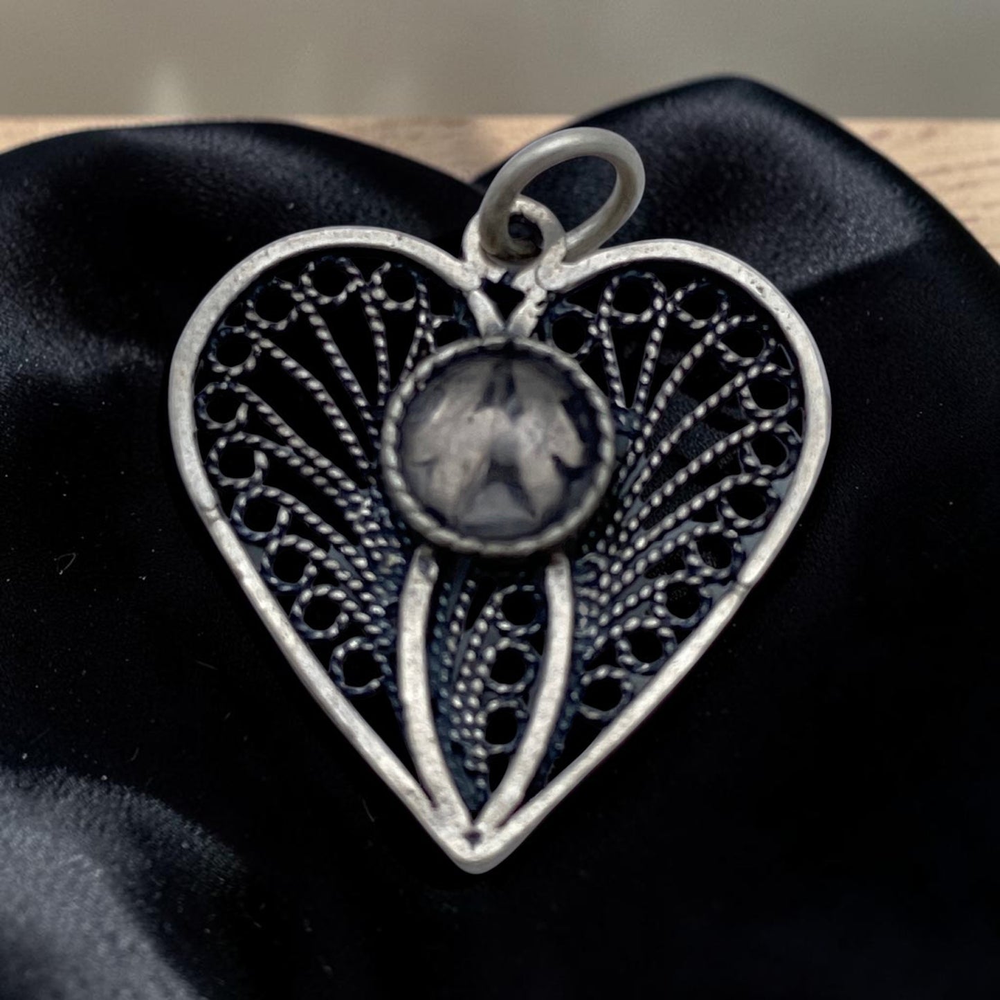Sterling Silver Filigree Heart Necklace with Gemstone