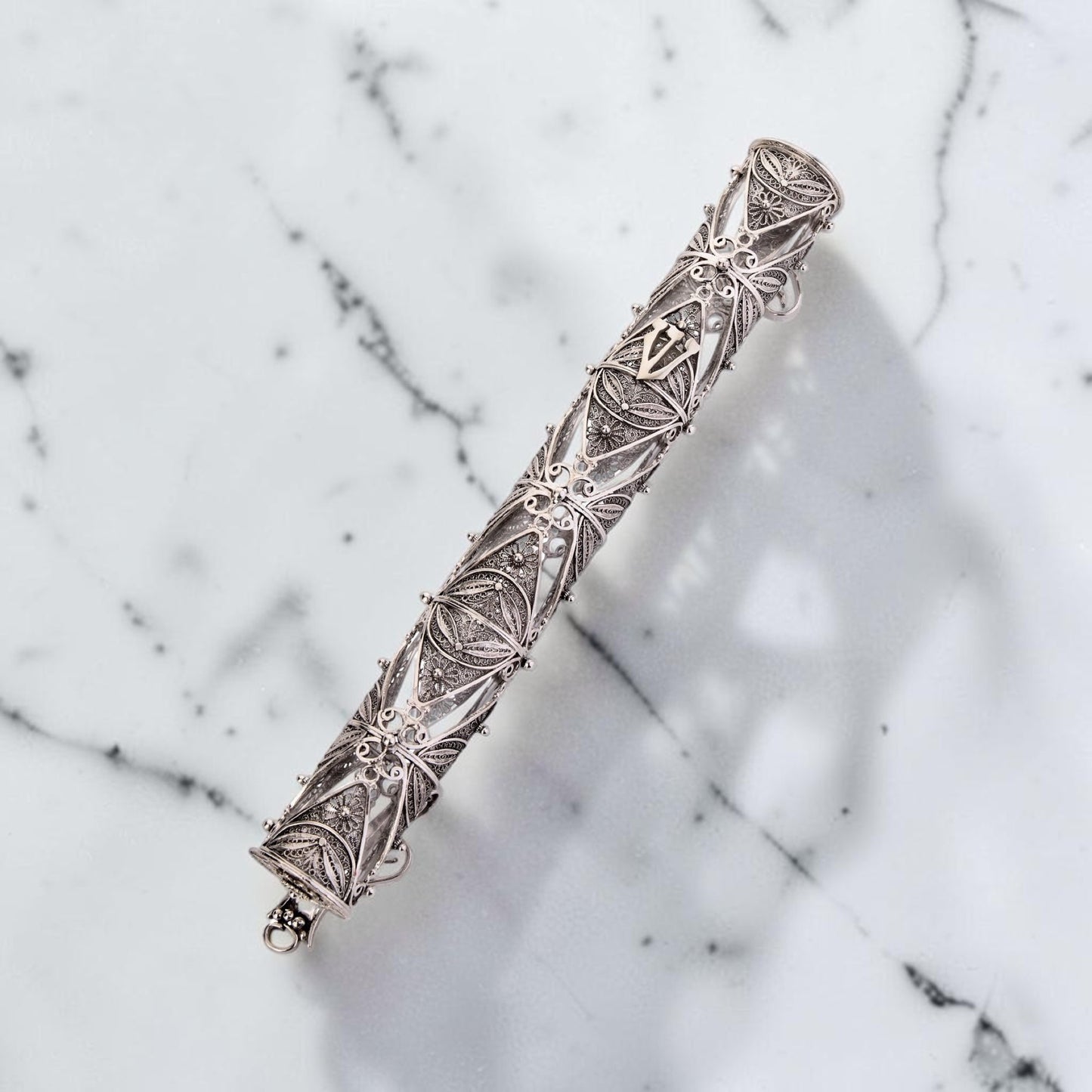 Sterling Silver Yemenite Filigree Mezuzah Case