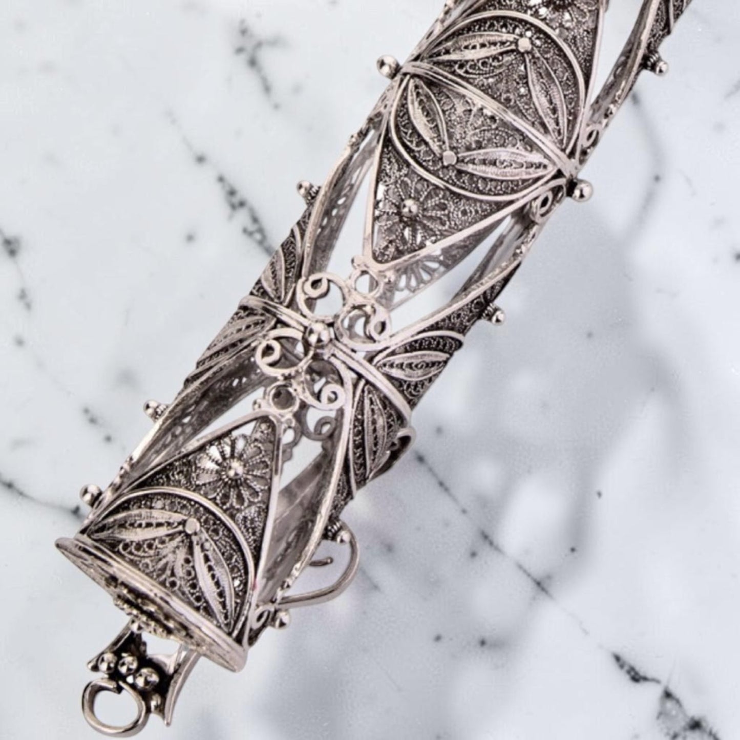 Sterling Silver Yemenite Filigree Mezuzah Case