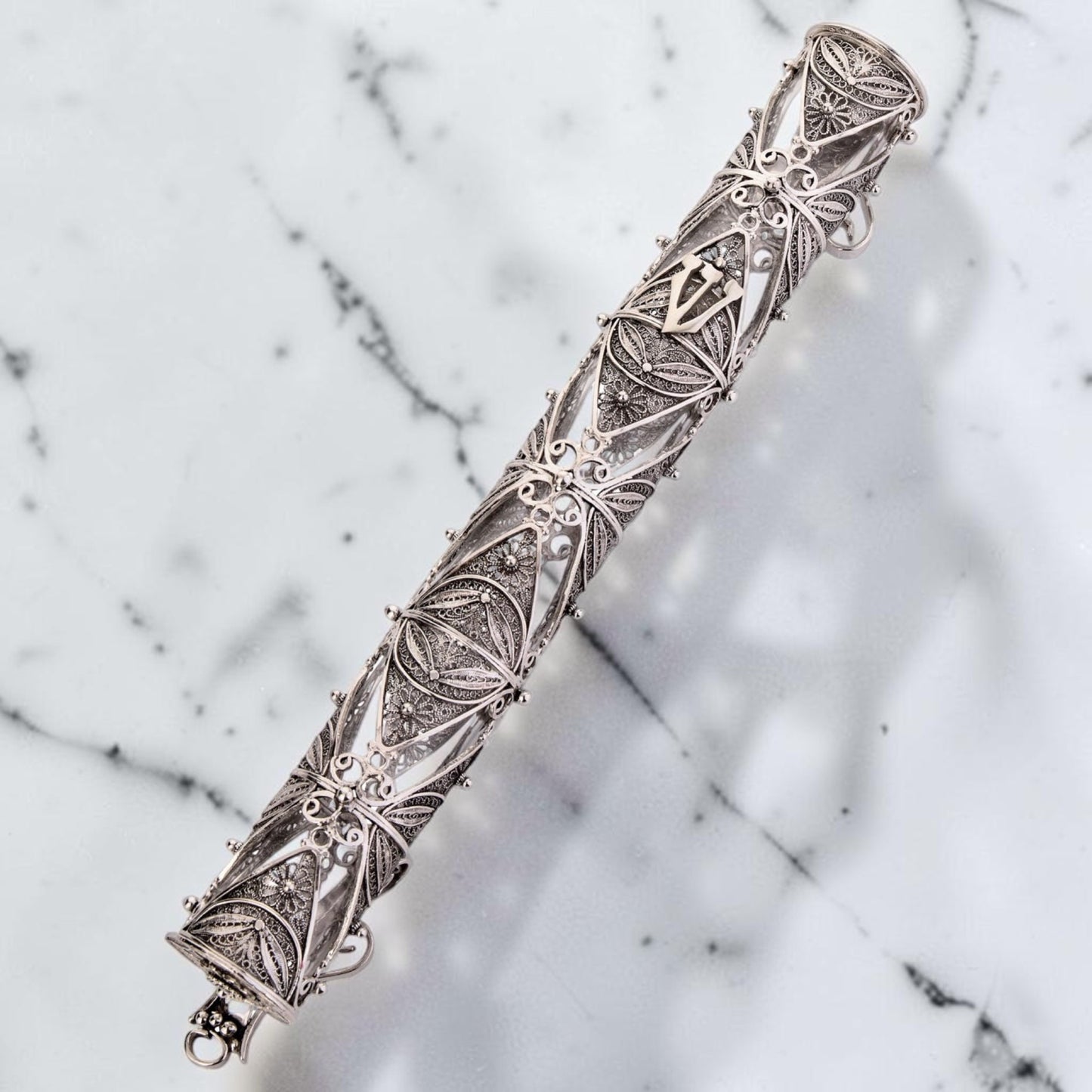 Sterling Silver Yemenite Filigree Mezuzah Case