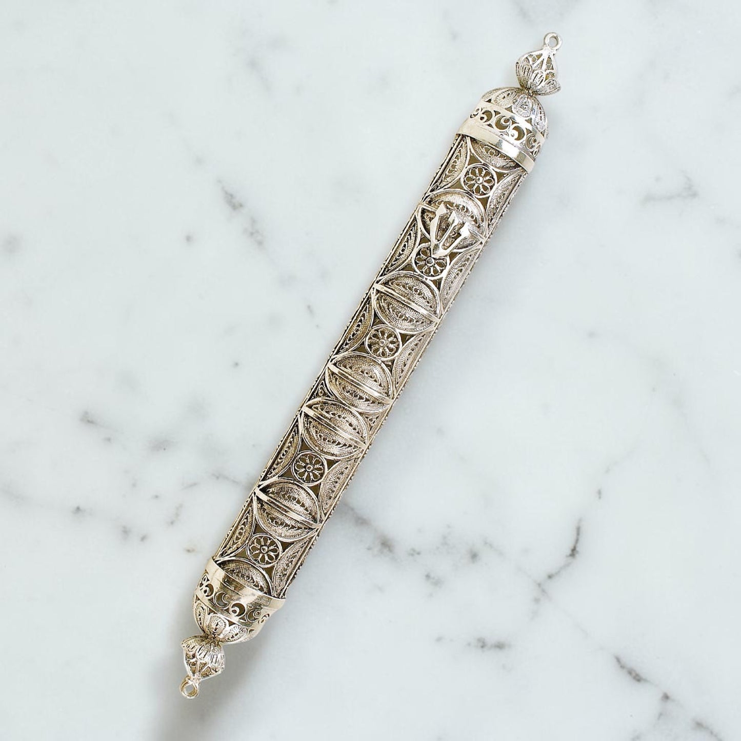Sterling Silver Yemenite Filigree Mezuzah Case