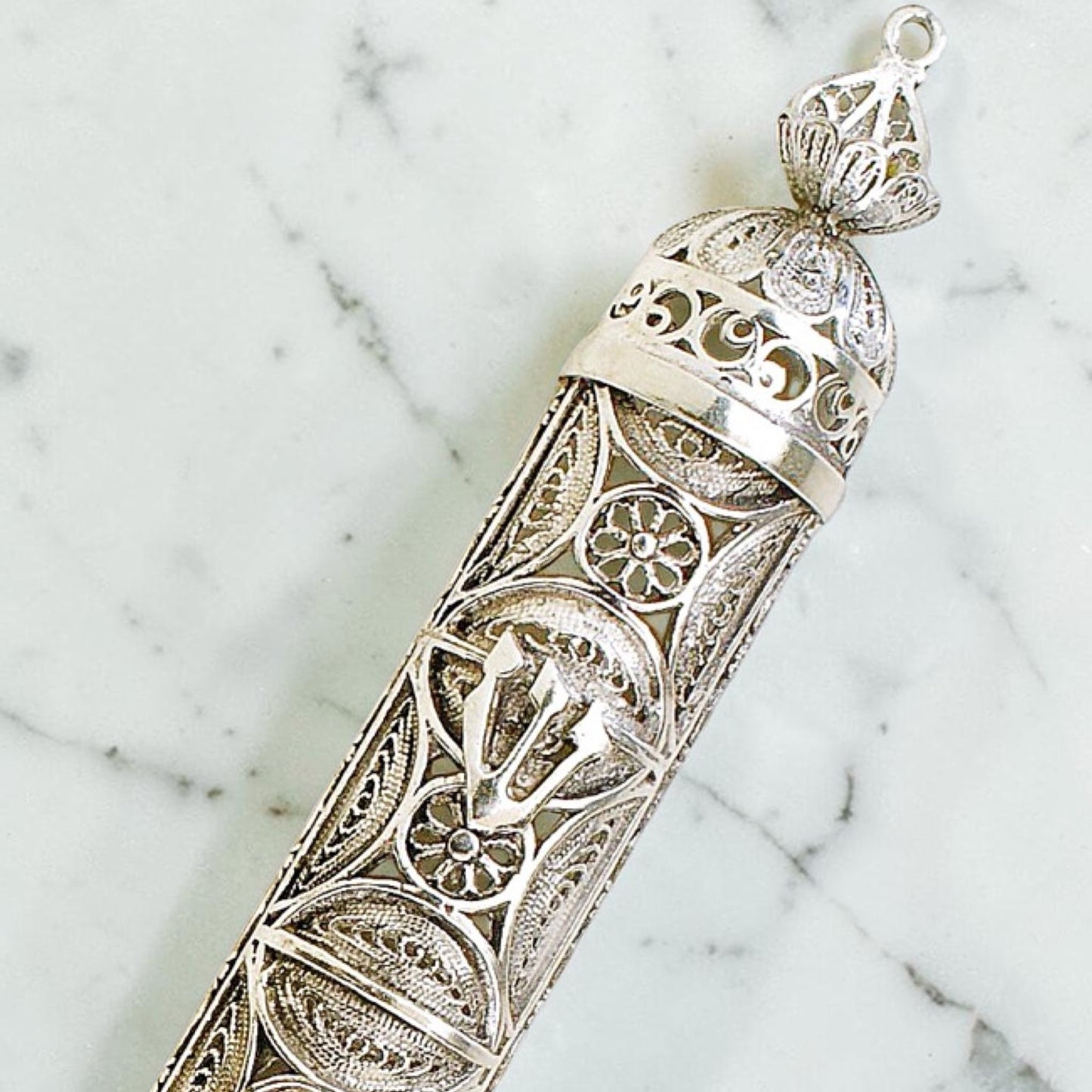 Sterling Silver Yemenite Filigree Mezuzah Case