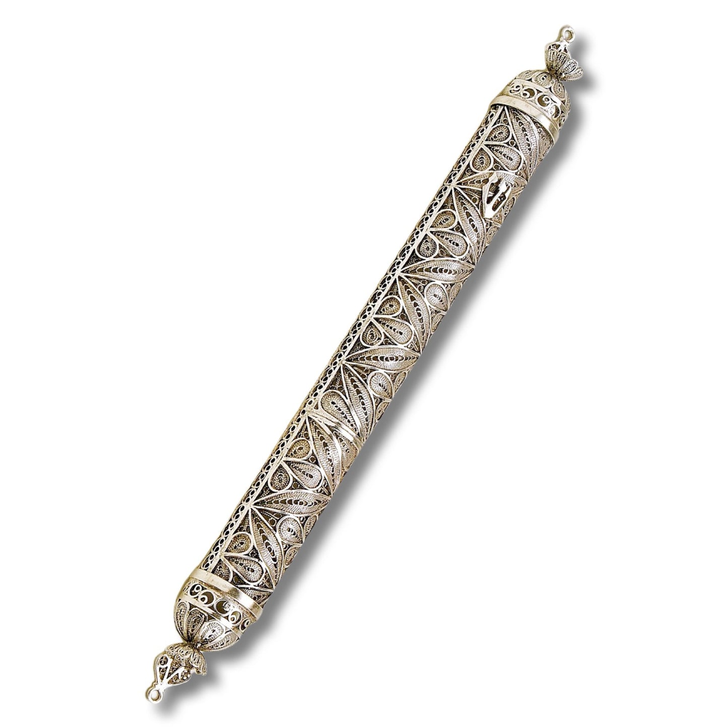 Sterling Silver Flower Mezuzah case, handmade Yemenite filigree Art
