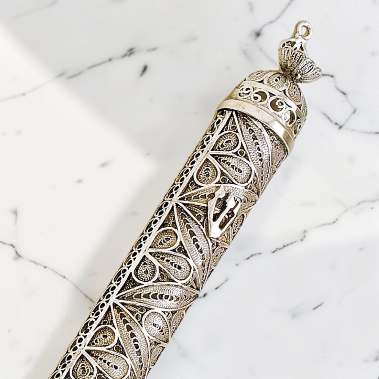 Sterling Silver Flower Mezuzah Case