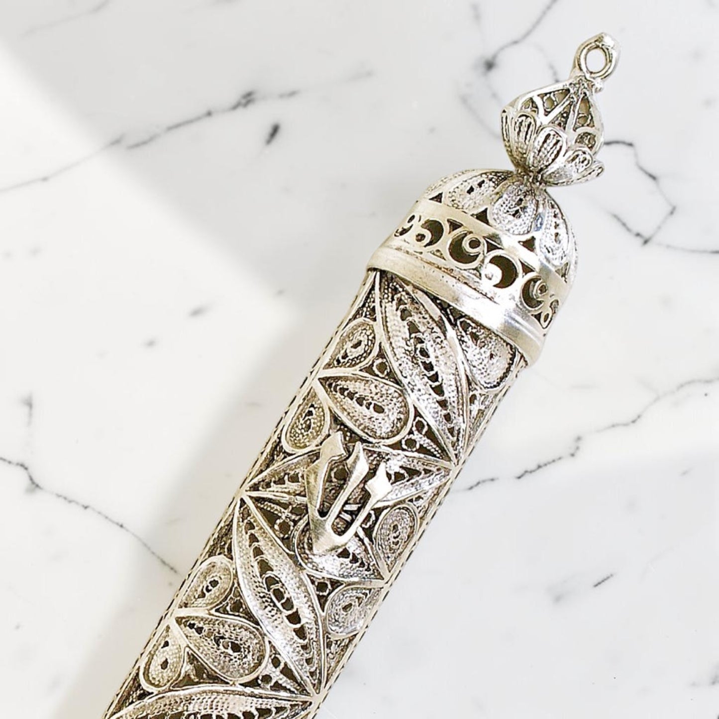 Sterling Silver Flower Mezuzah Case