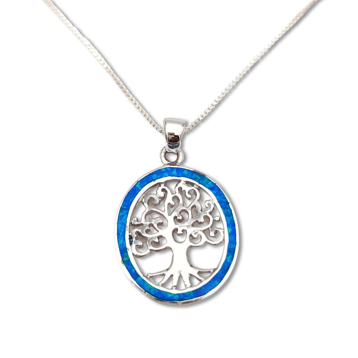 Opal Tree Of Life Silver Necklace
