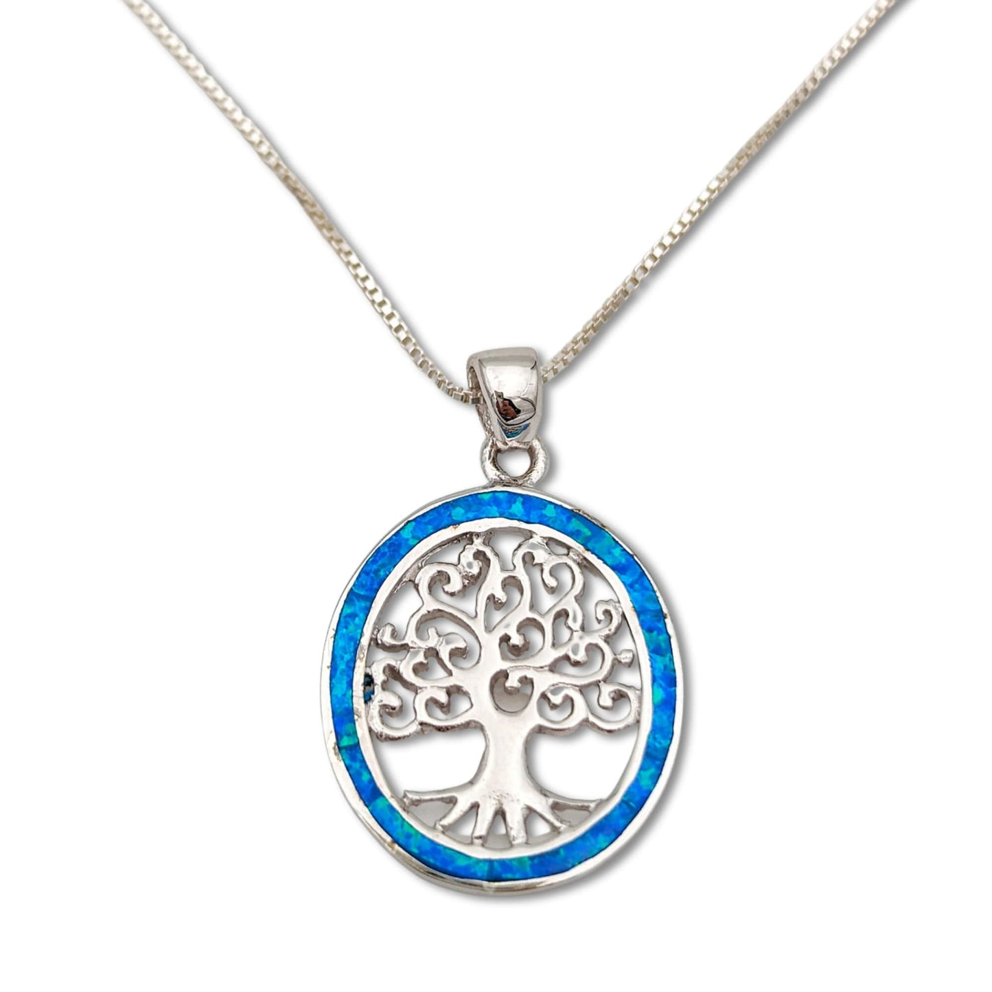 Opal Tree Of Life Silver Necklace
