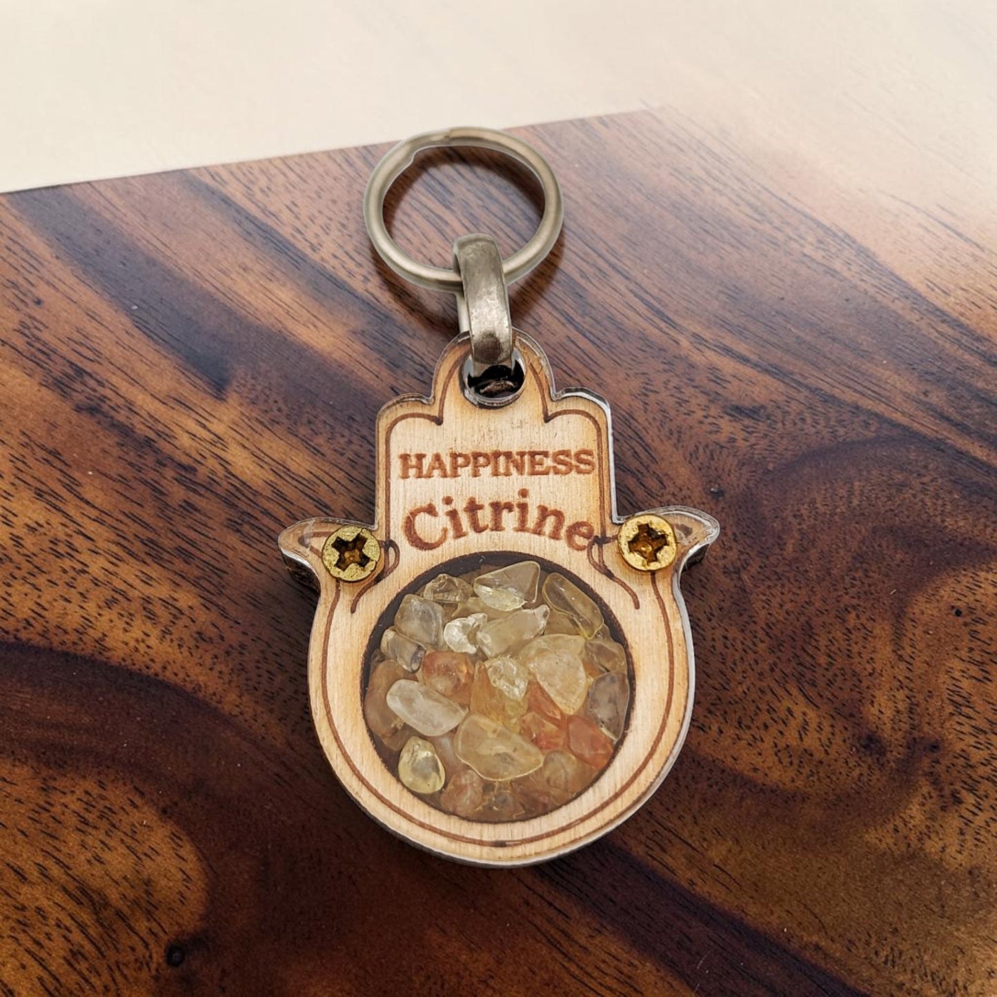 Wooden Hamsa Key Chain with Crystal