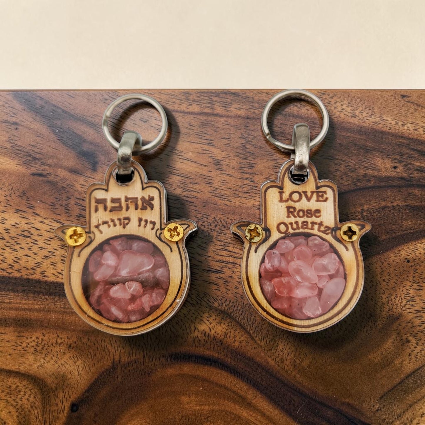 Wooden Hamsa Key Chain with Crystal