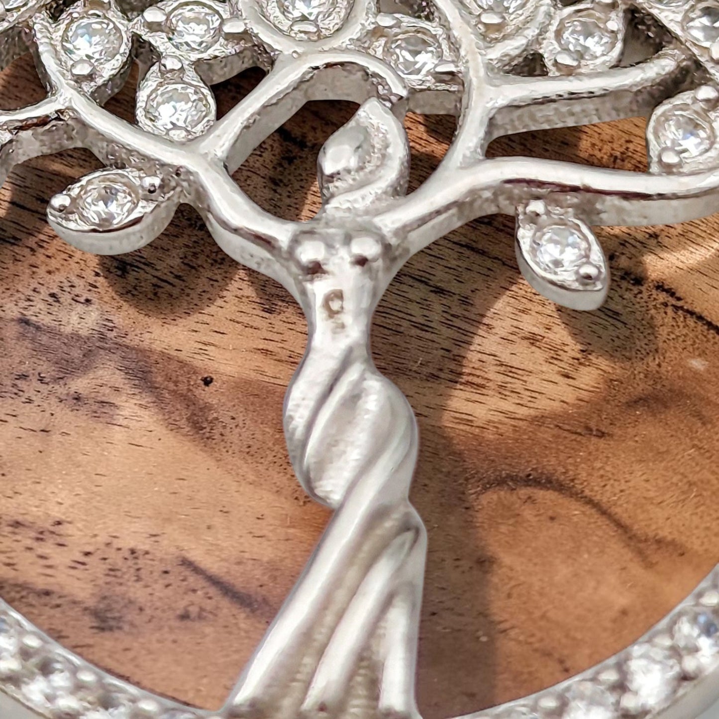 Sterling Silver Tree of Life Necklace with Quartz Crystals