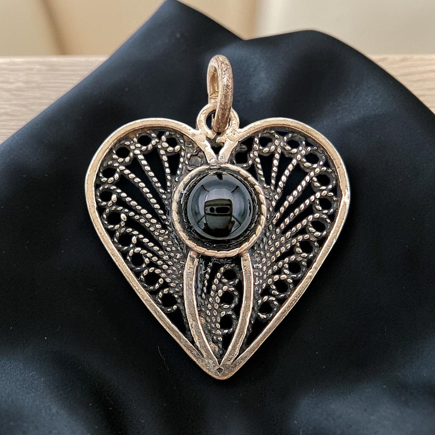 Sterling Silver Filigree Heart Necklace with Gemstone