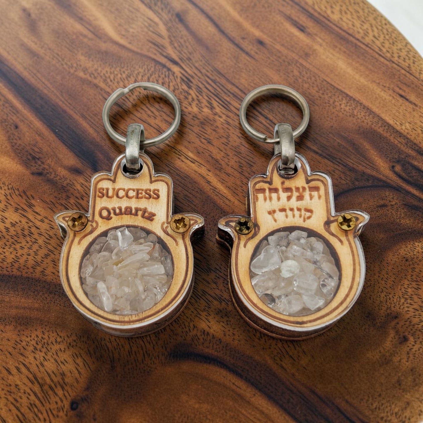 Wooden Hamsa Key Chain with Crystal