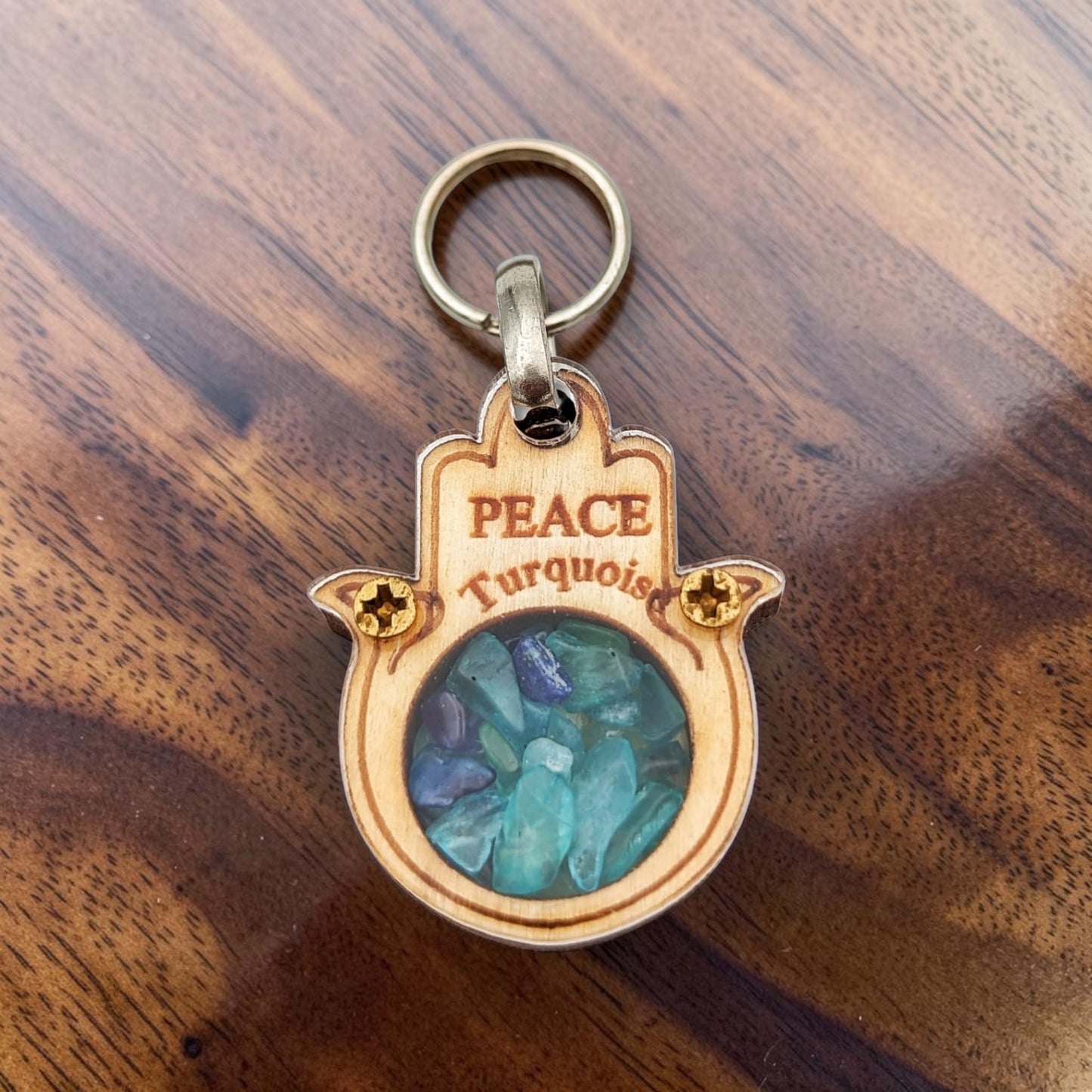Wooden Hamsa Key Chain with Crystal