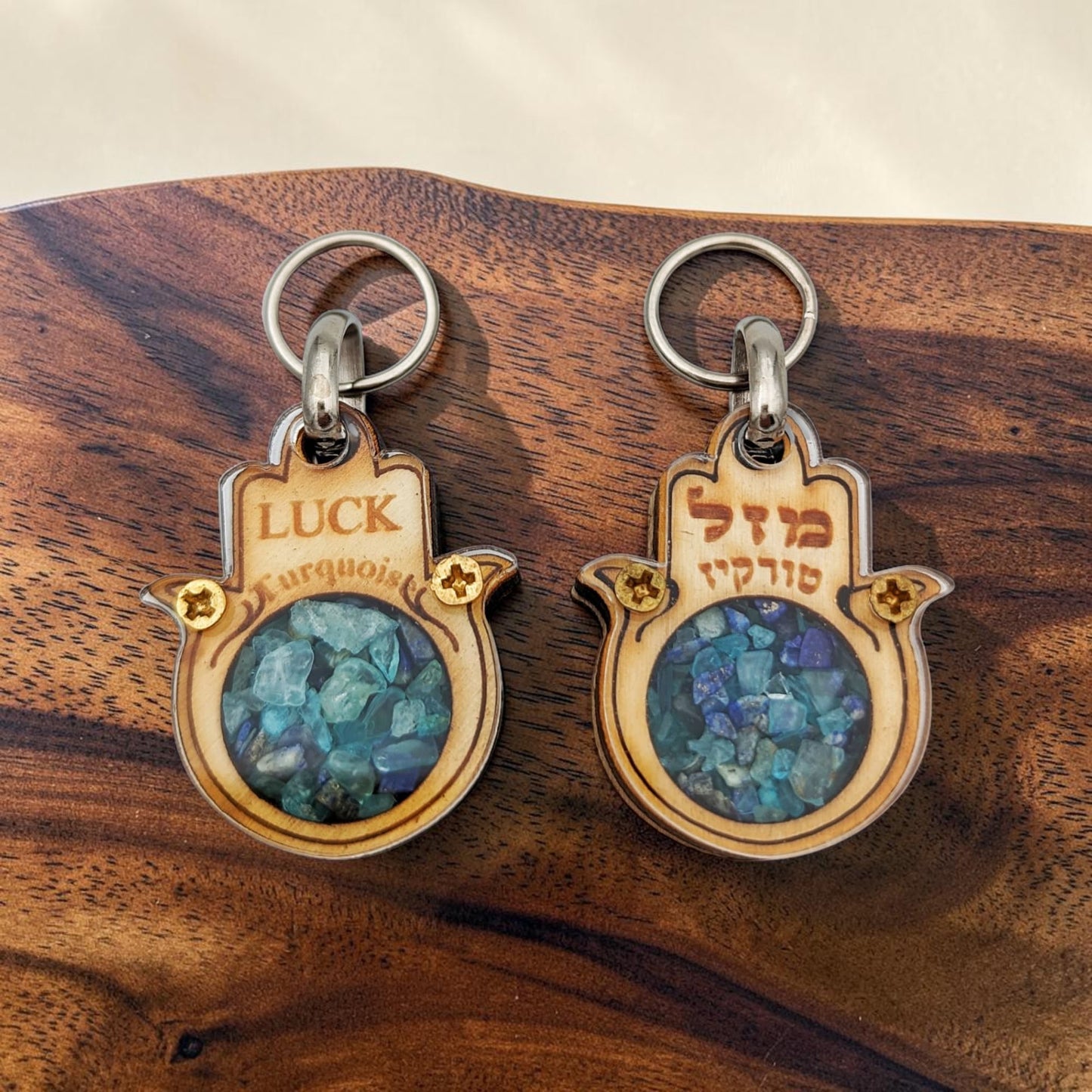Wooden Hamsa Key Chain with Crystal