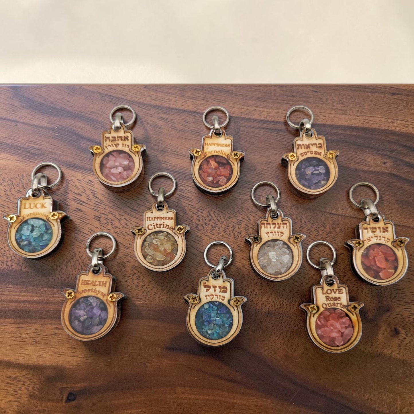 Wooden Hamsa Key Chain with Crystal