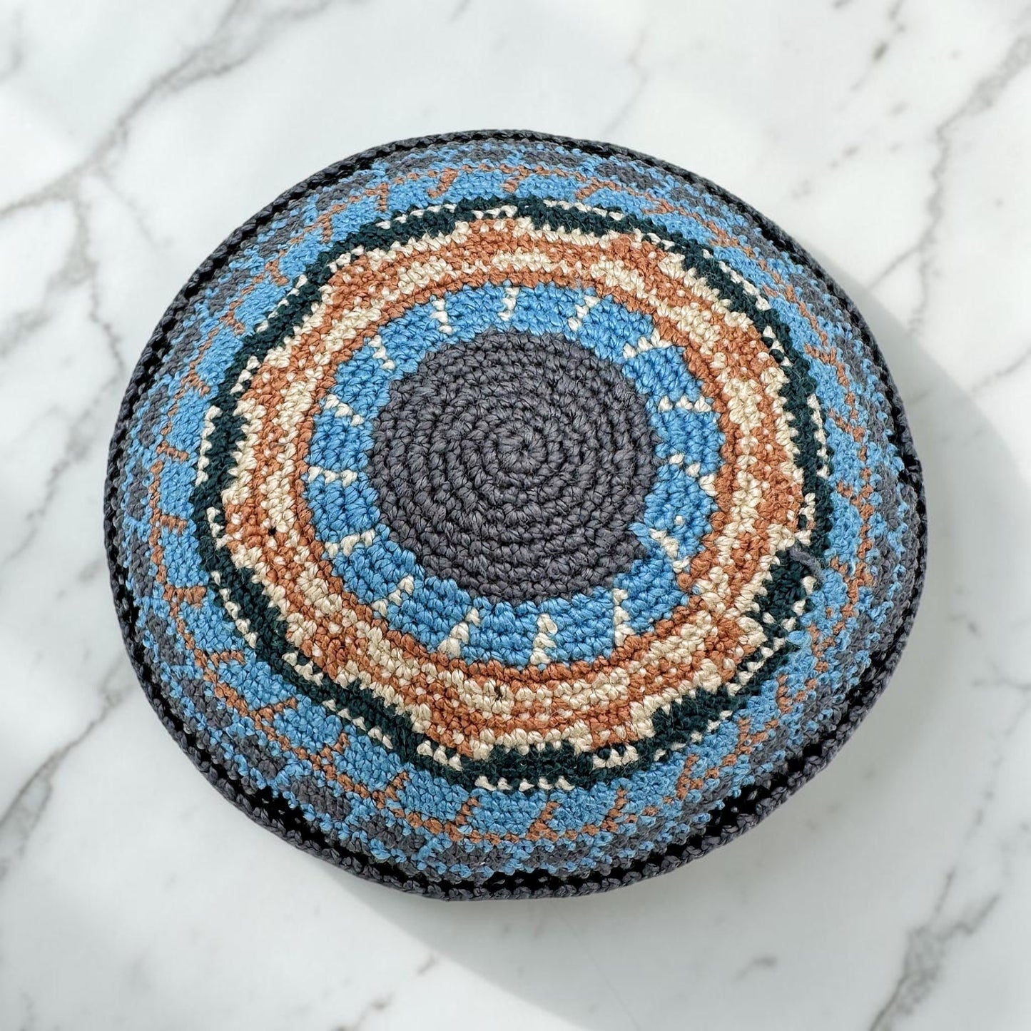 Handmade Cotton Knitted Kippah – Blue, Brown, Gray & Black
