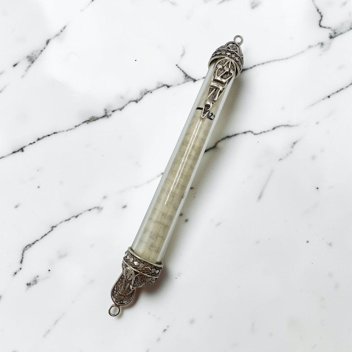 Étui à mezouza transparent en argent sterling