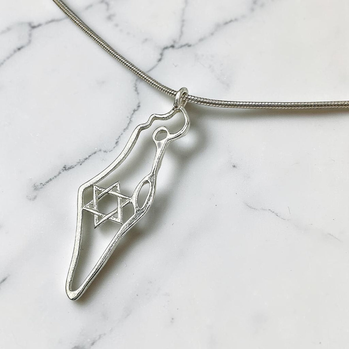 Collier en argent sterling/or avec carte d'Israël et étoile de David